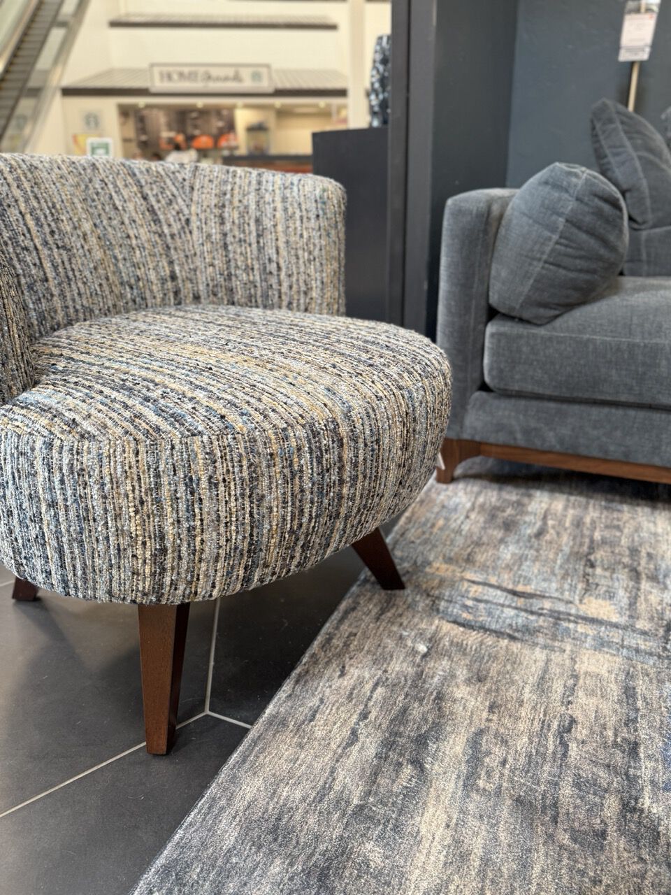 blue patterned mid-century modern chair