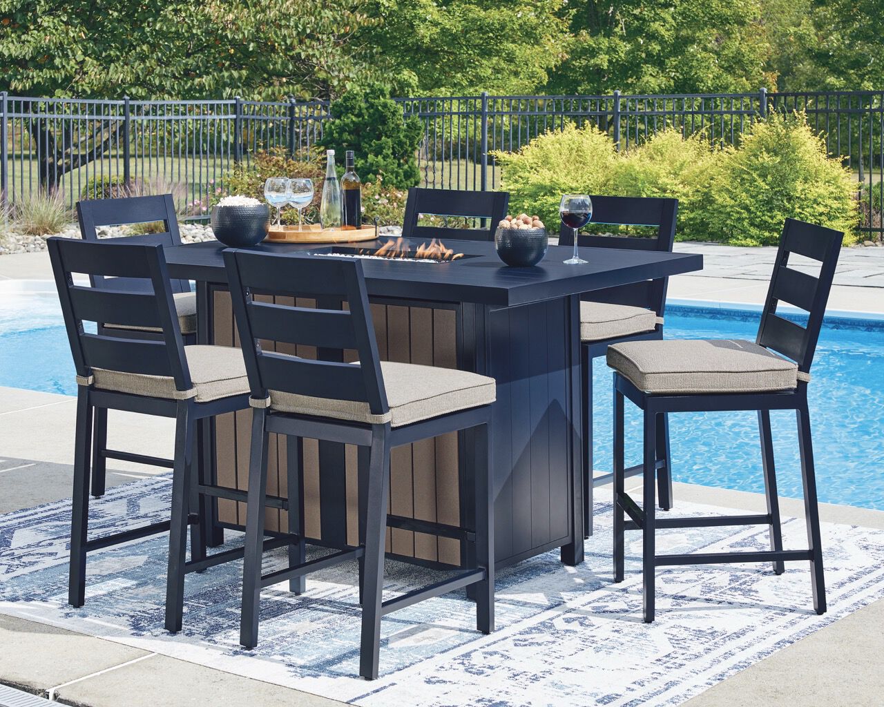 Ashley East Beach Outdoor Bar Set with Fire Pit