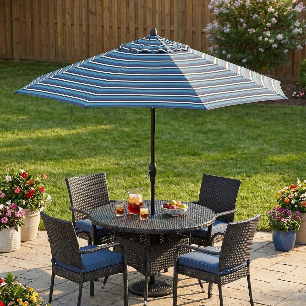 Striped large outdoor umbrella
