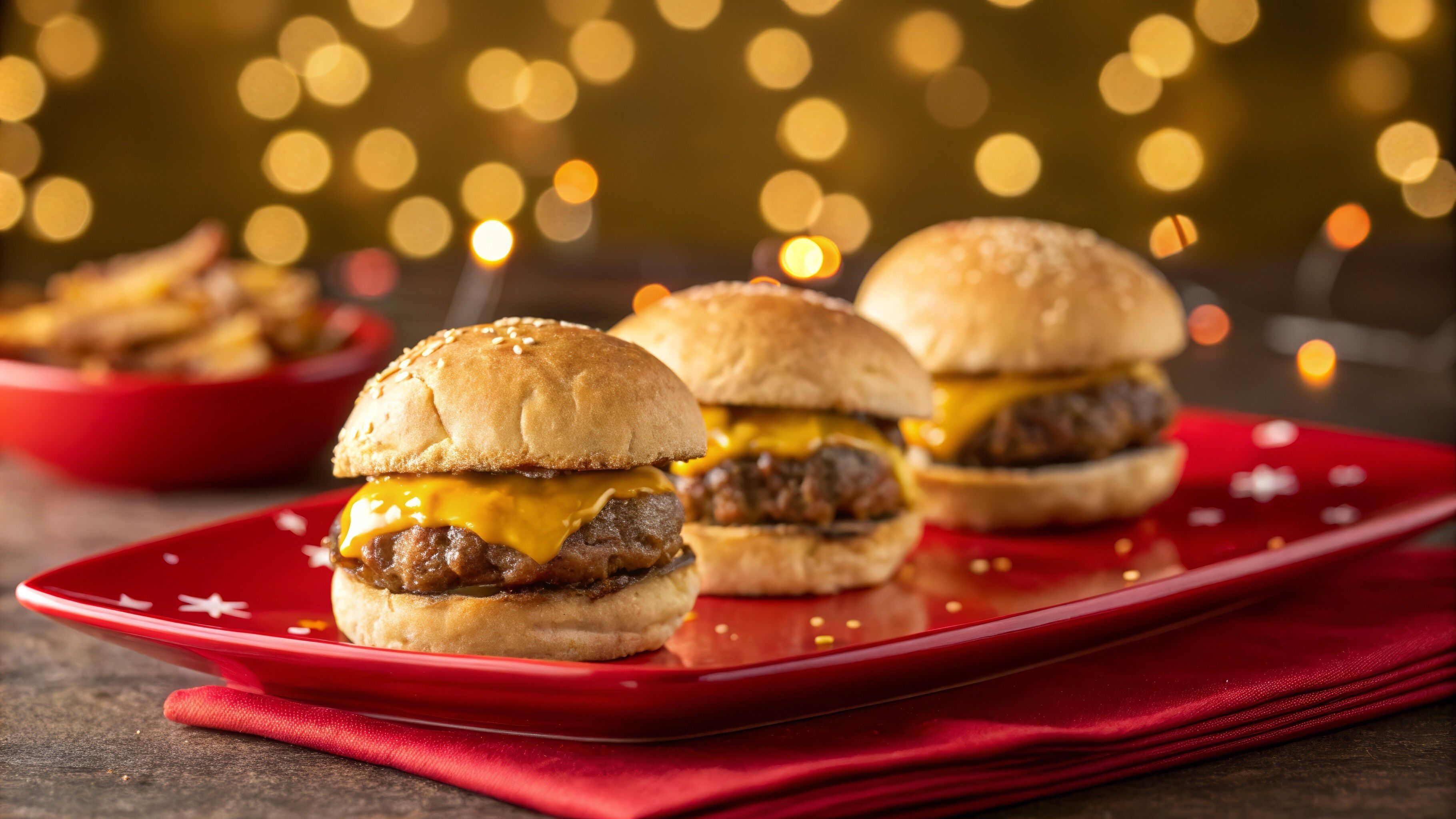 Cheeseburger sliders on red platter