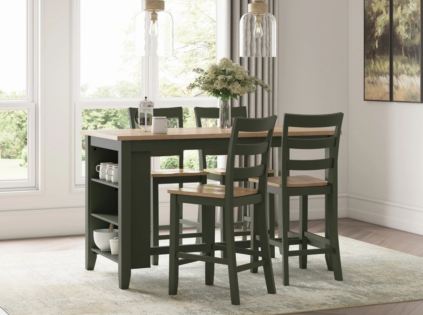 counter height green dining set