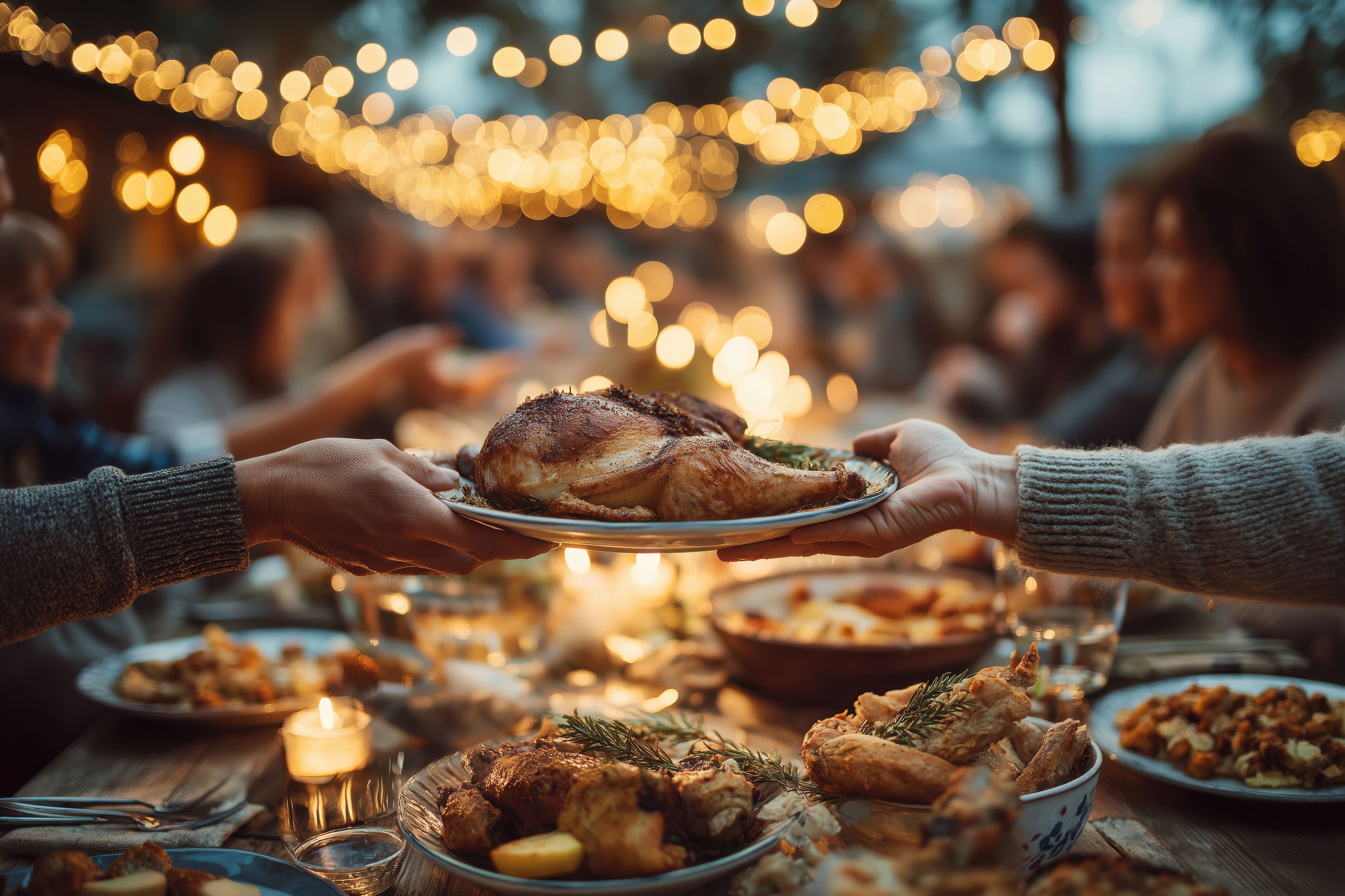family sharing meal at holiday table