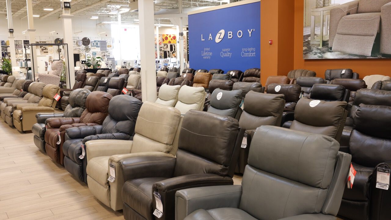 Shopping at Homemakers, large selection of recliners