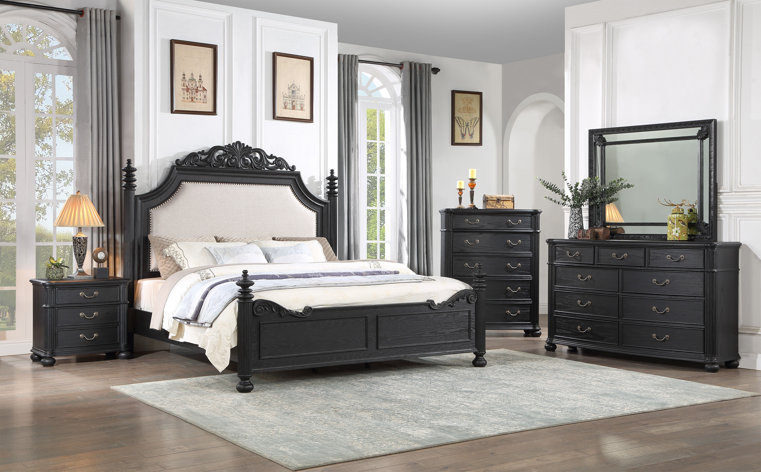 traditional black wood bed