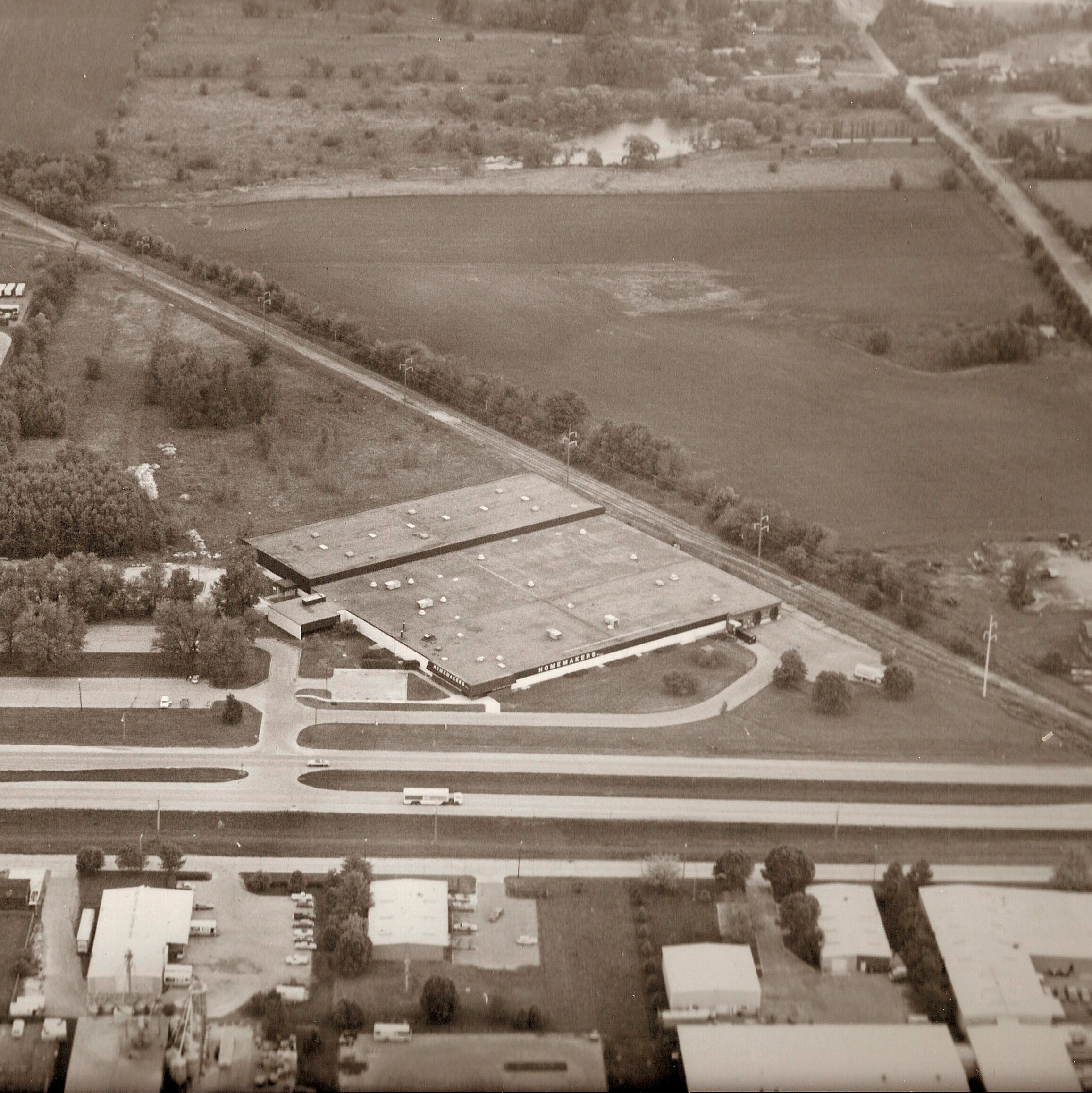 Aerial view of the former Parker Brothers factory