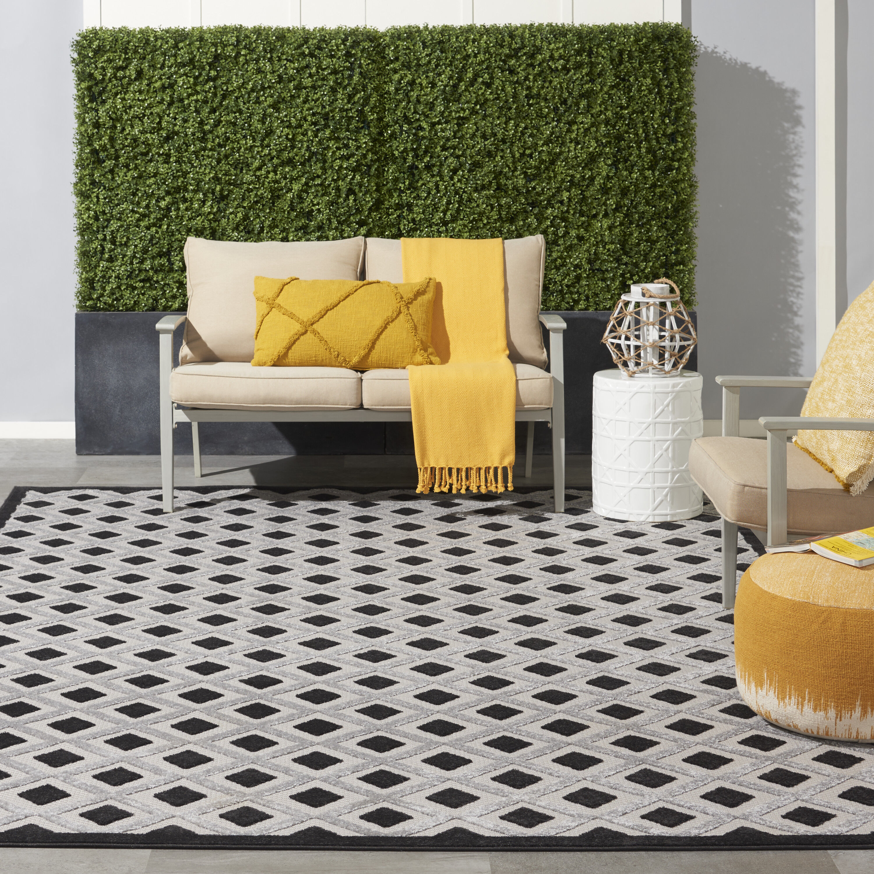 black and white outdoor rug