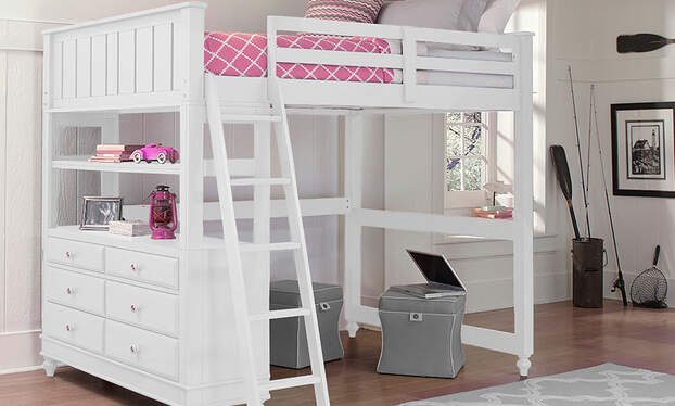 hillsdale furniture lake house white loft bed with desk & chest