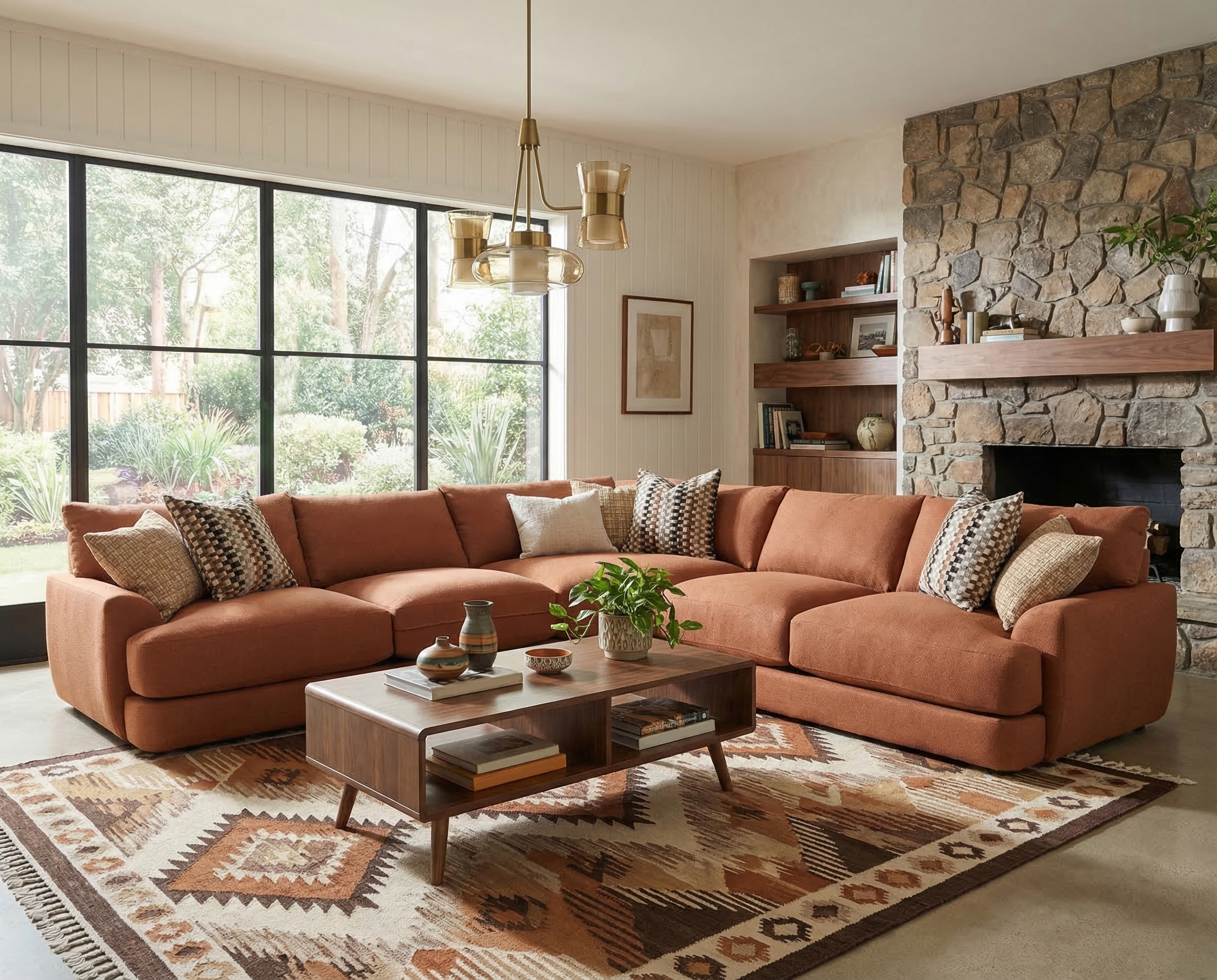 orange sectional in living room