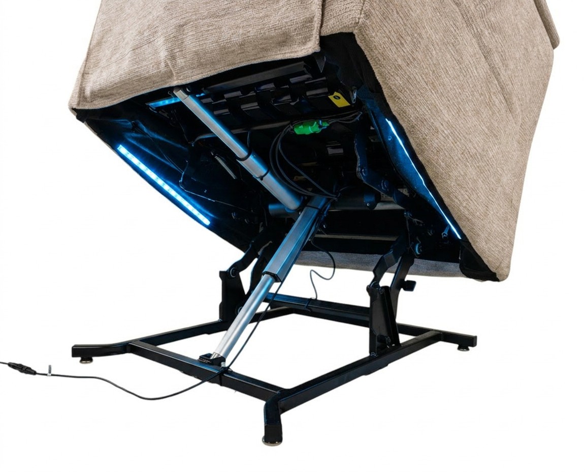 Flexsteel Zecliner Model 3+ Lift Recliner in lift position showing hydraulic and lighting functions