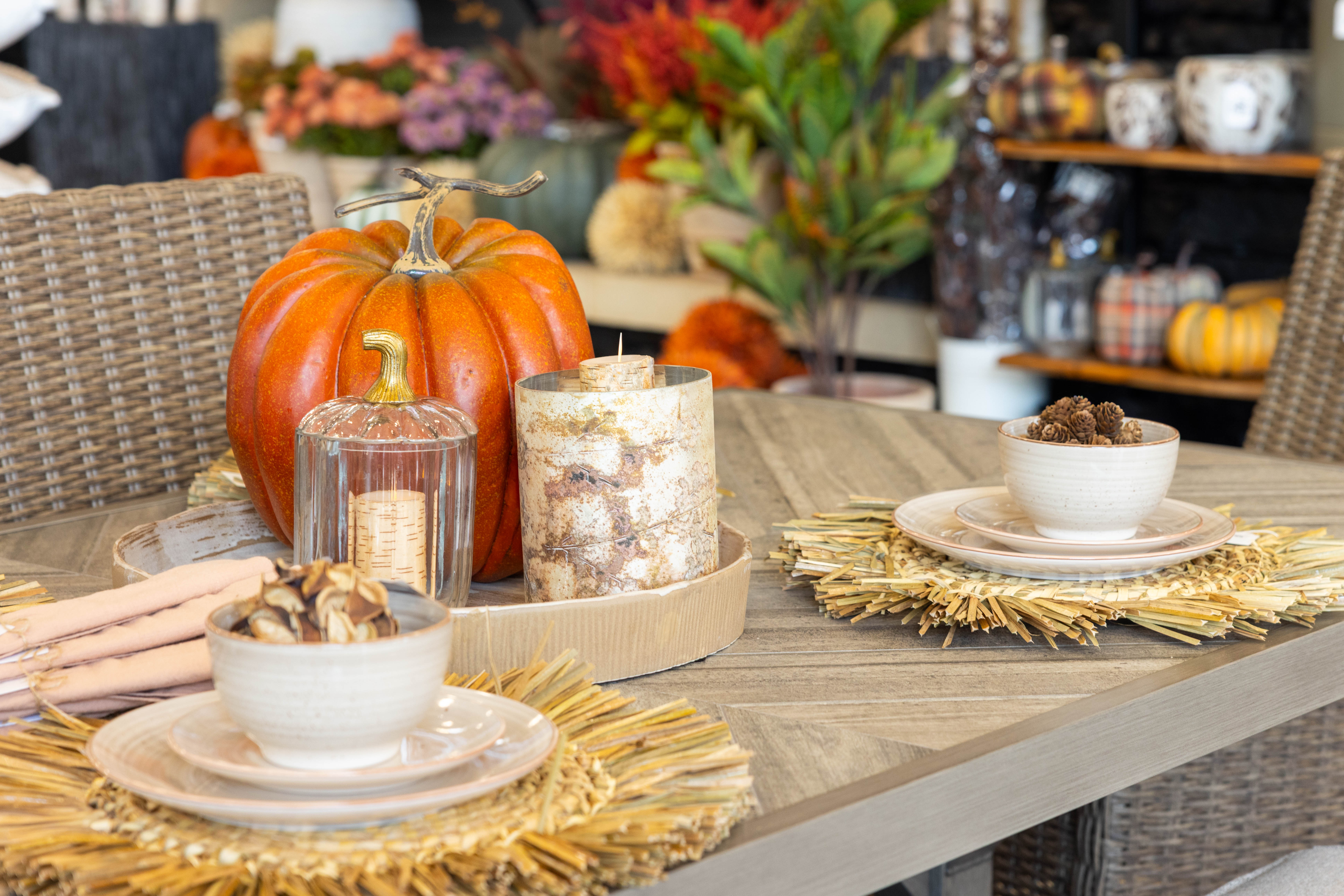 outdoor dining room table set for fall