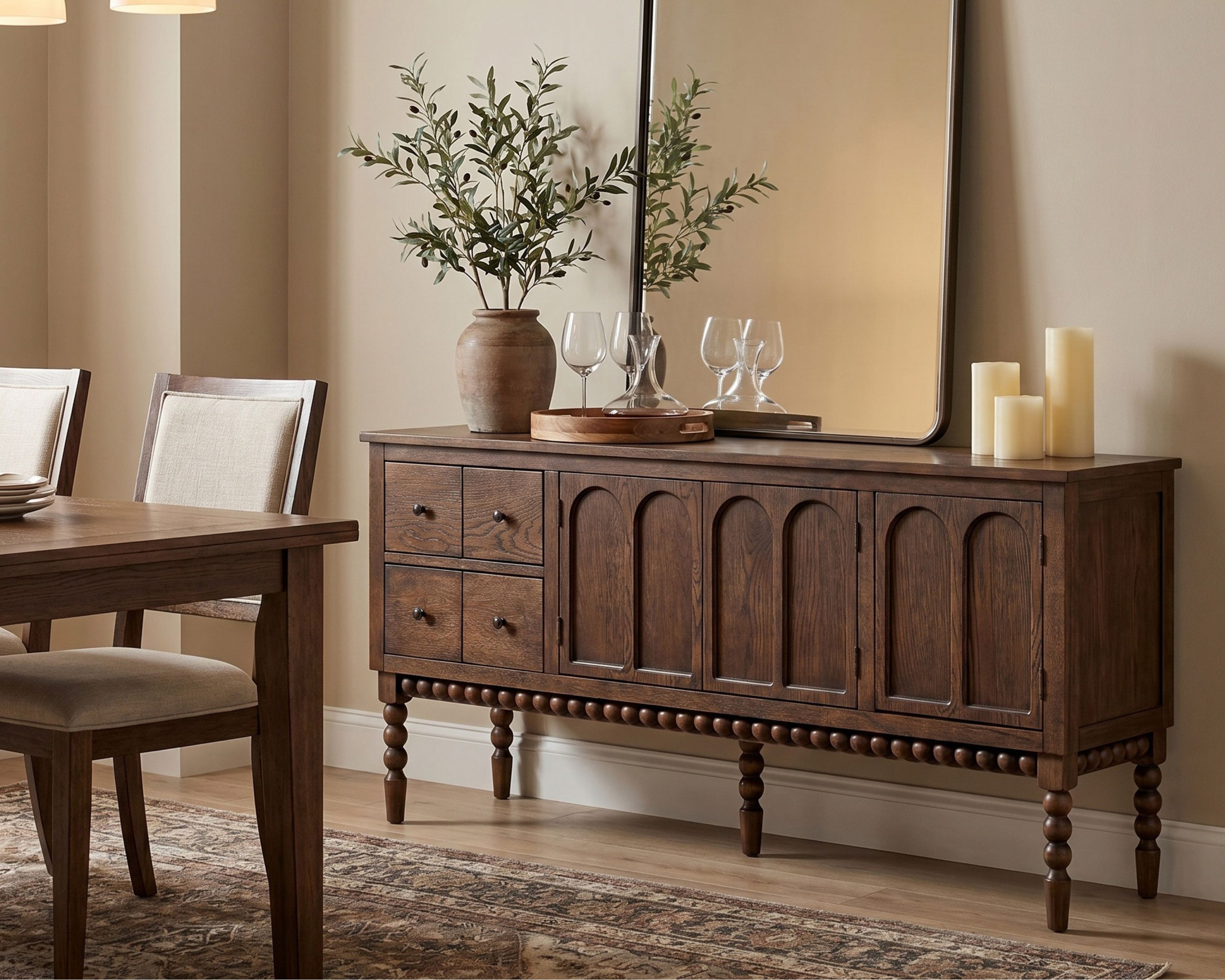 dark walnut vintage esque dining server in a dining room scene