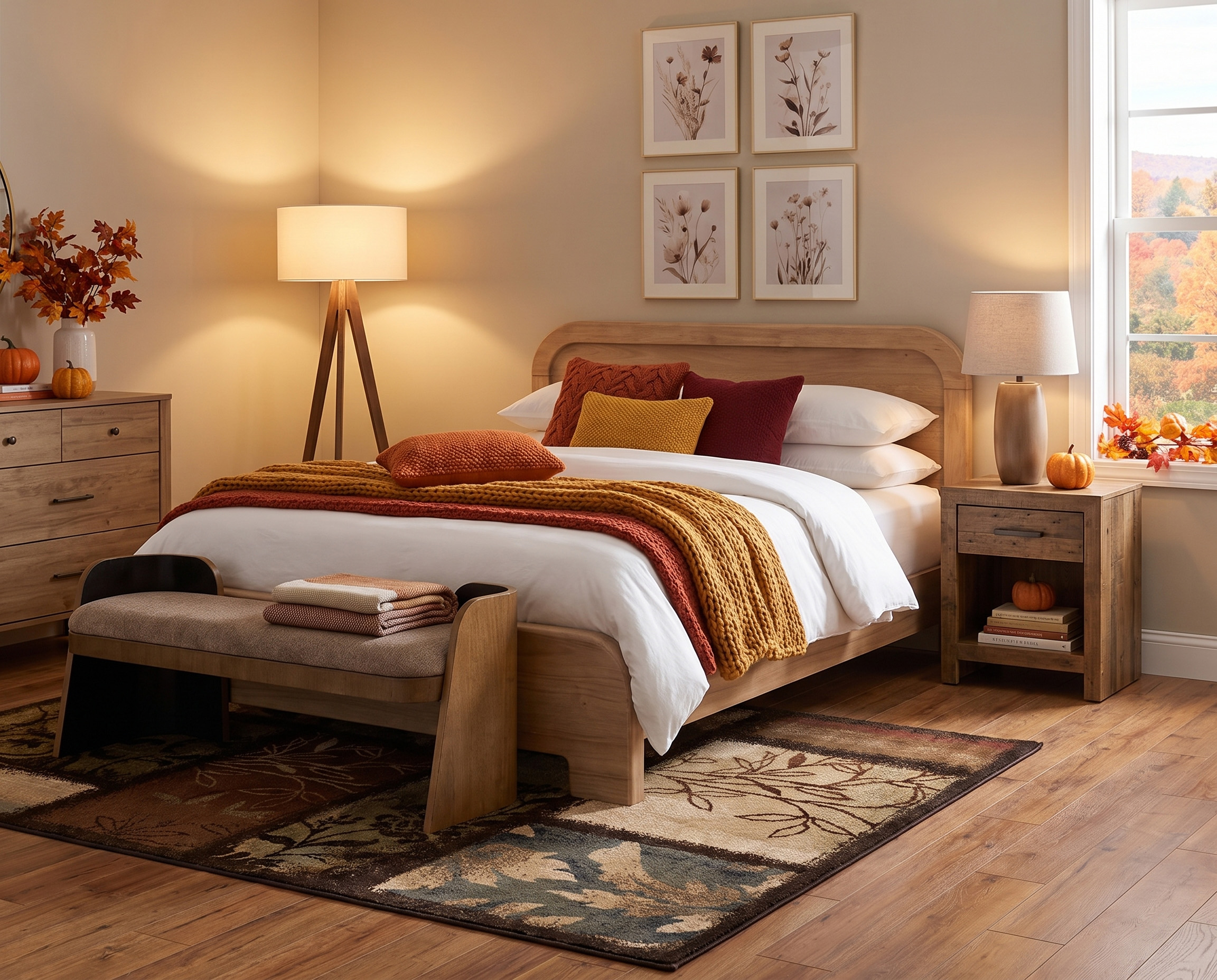 Fall warm and cozy bedroom