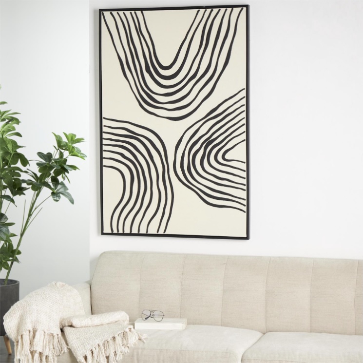 wall art featuring black wavy lines for an eclectic art deco style