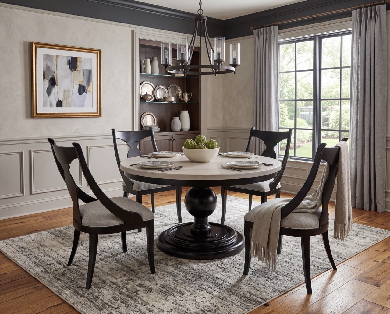 Canadel Black 5-Piece Round Dining Set in a dining room scene