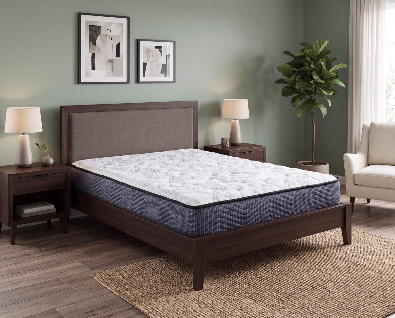 mattress on bed in bedroom