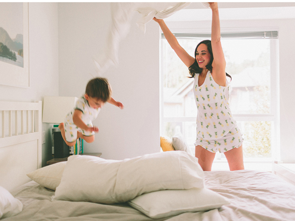 Spring air mattress with mom and baby