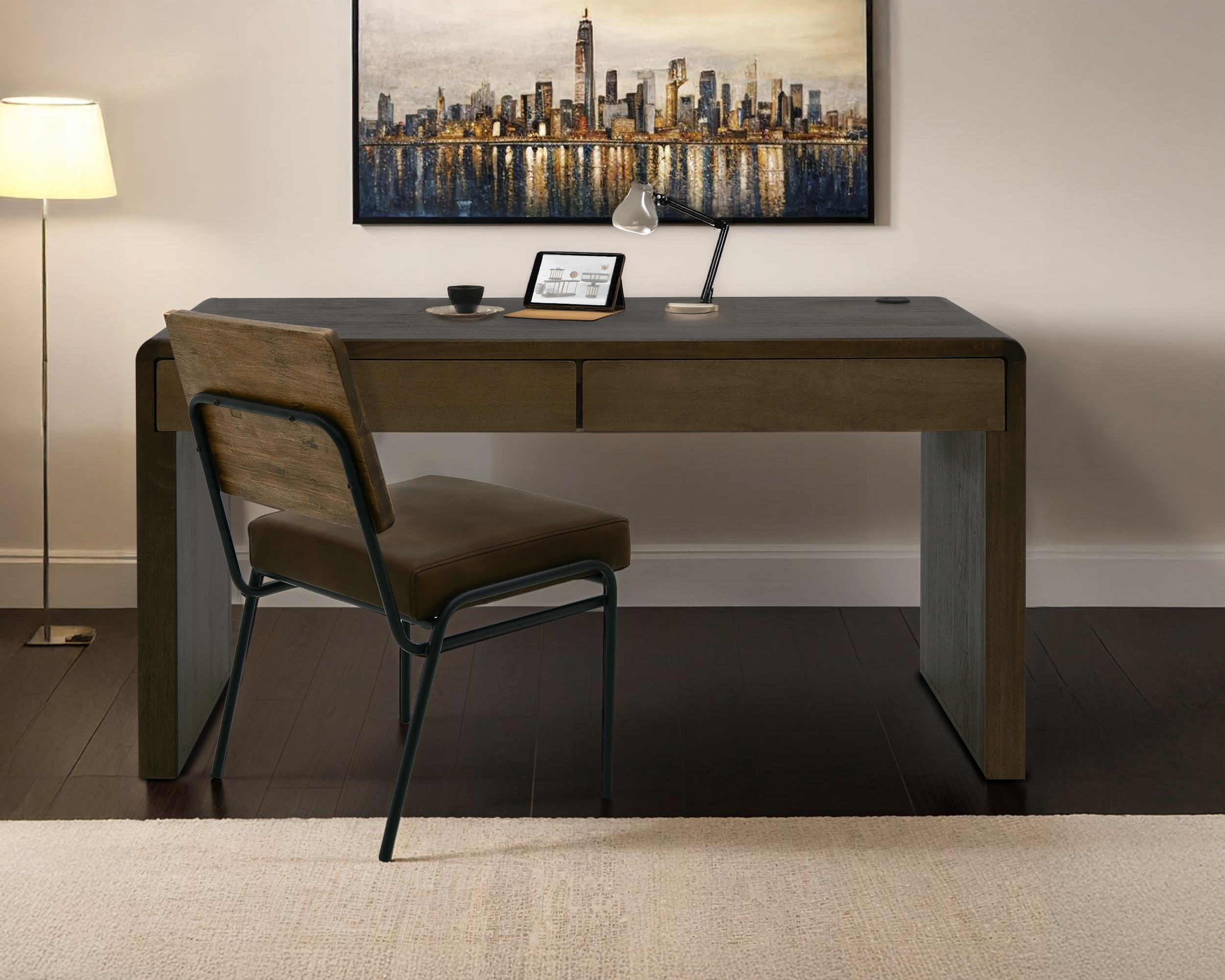 modern desk in a home office scene