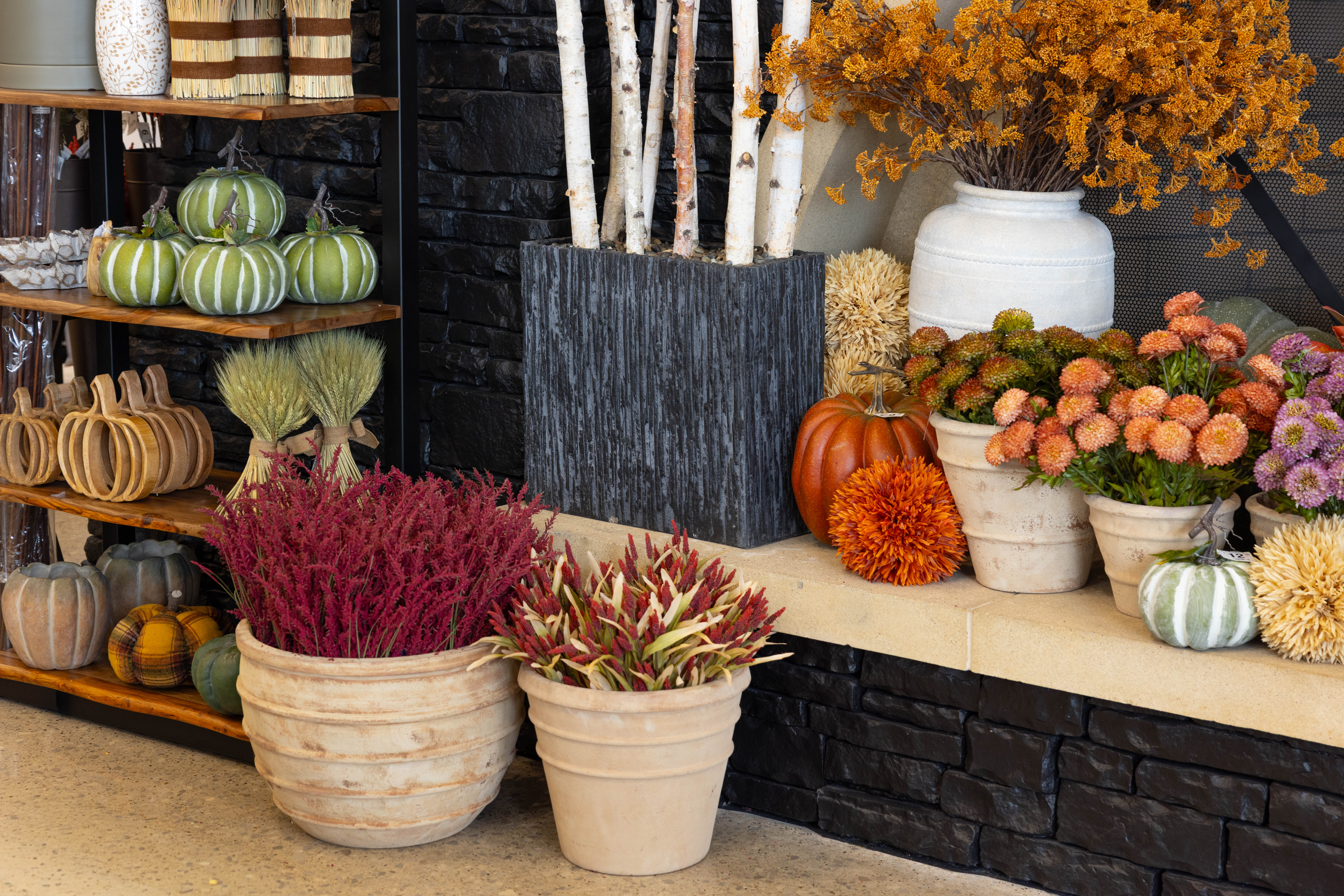 instore fall floral flocking the large black fireplace