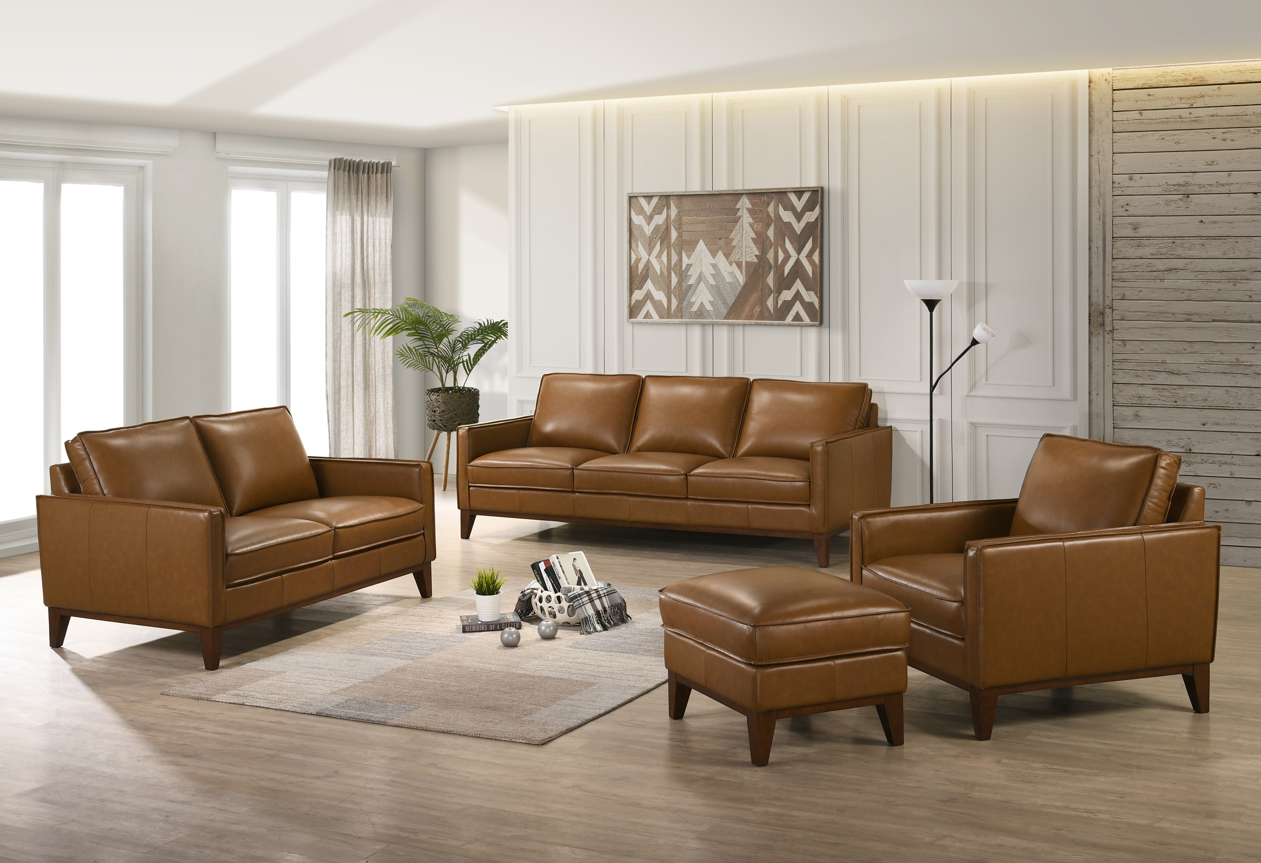 Matching leather furniture set in living room