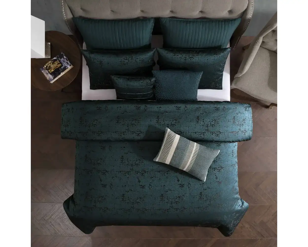 Blue, jewel-tone bedding