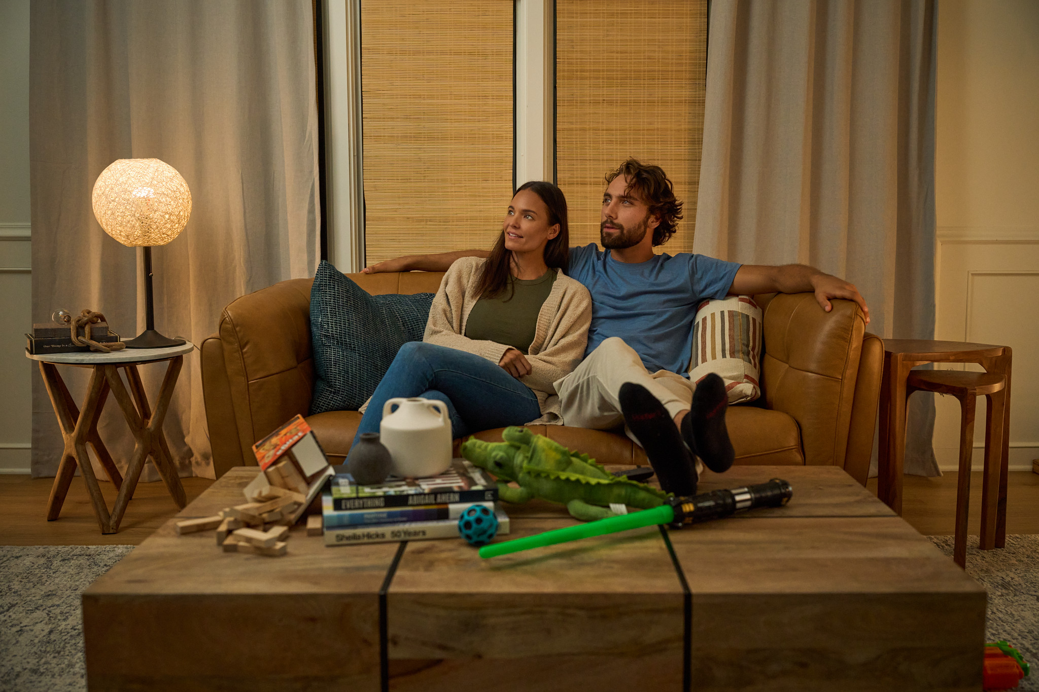 Family enjoying a movie night