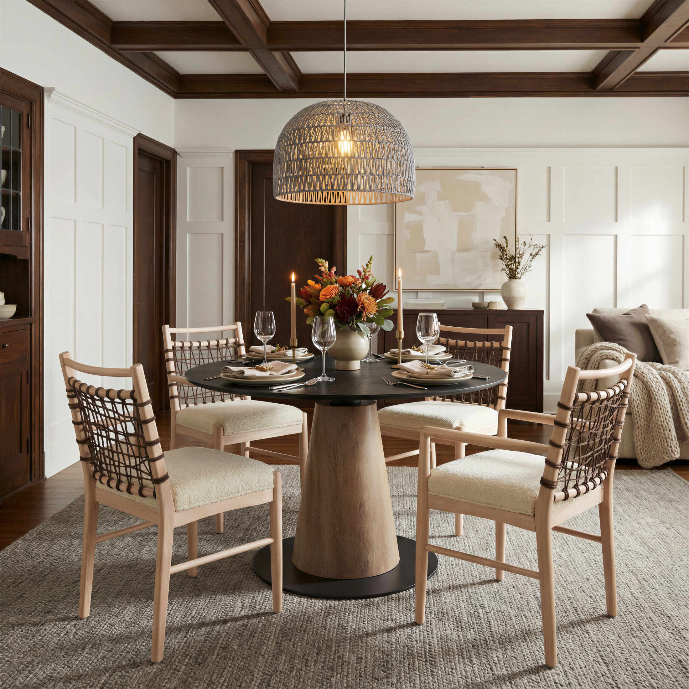 Chairs in a curated dining room scene