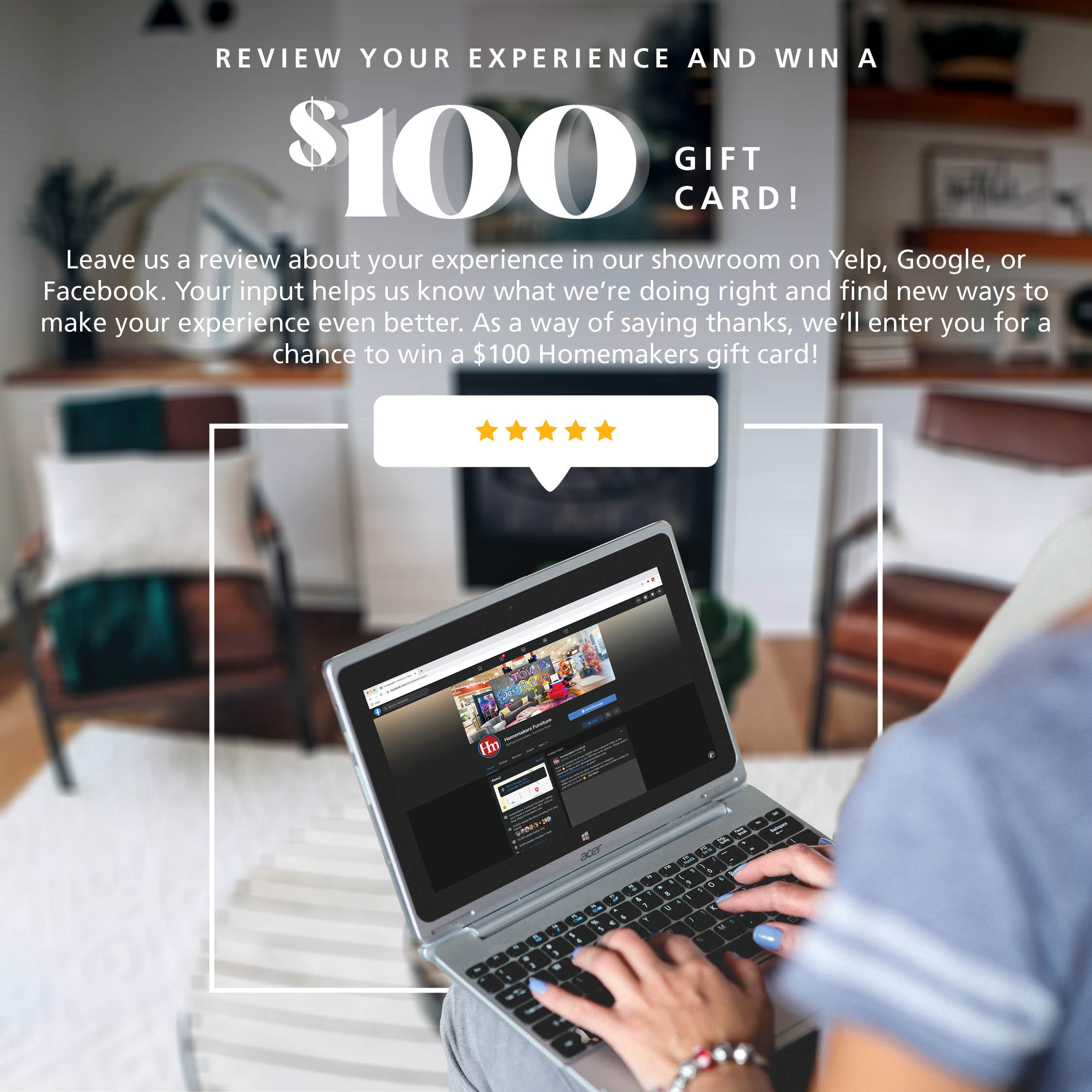 review your experience and win a $100 gift card