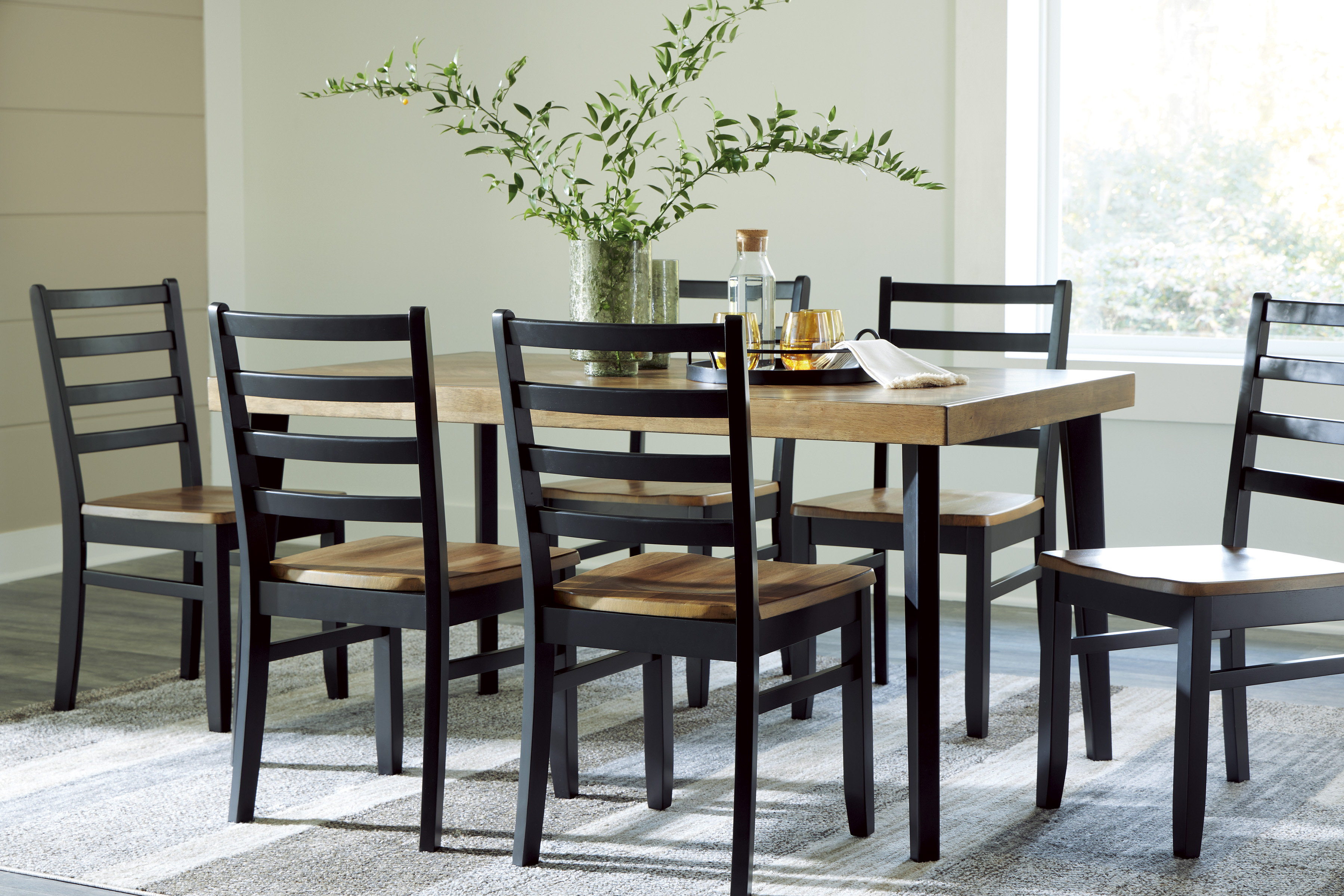 Seven piece dining set with two tone finish