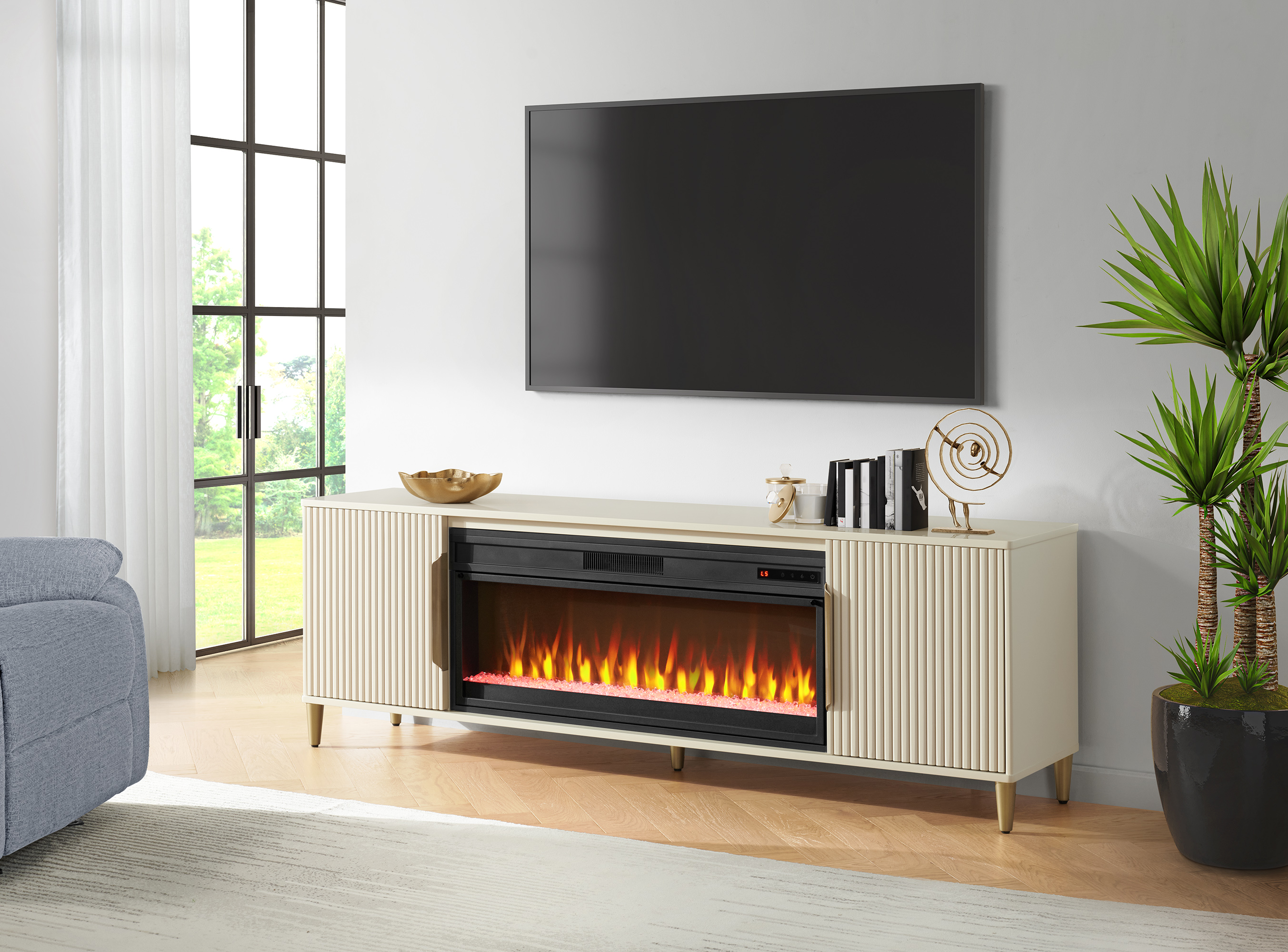 white electric fireplace tv stand