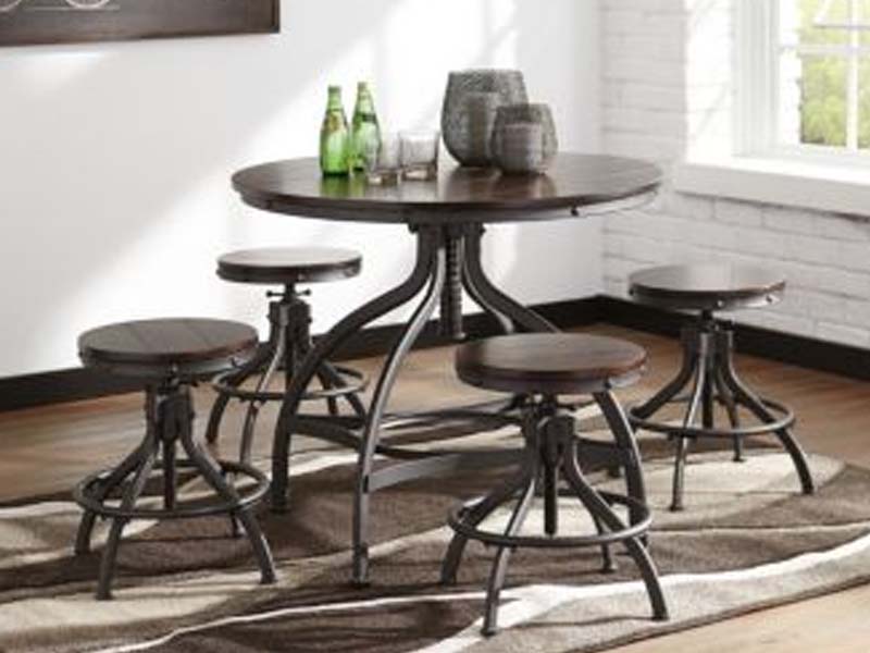 Five piece adjustable counter set with stools