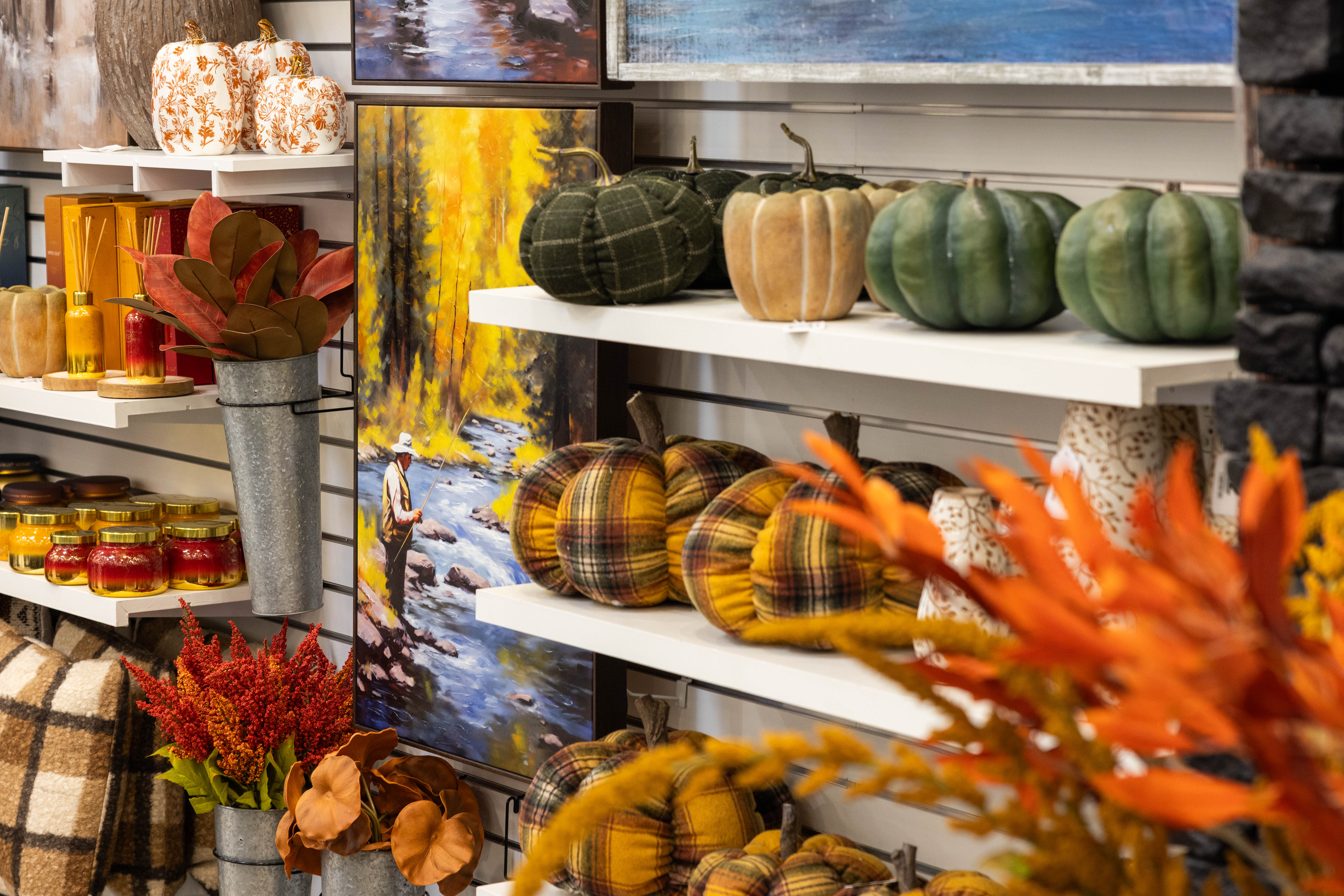 felted pumkins on instore gondola display