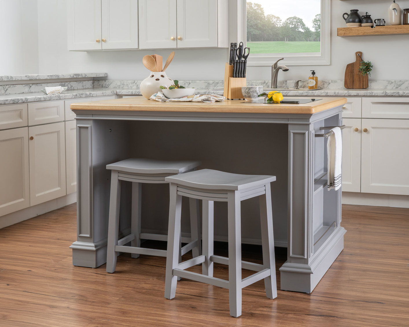 Counter stools at a kitchen island