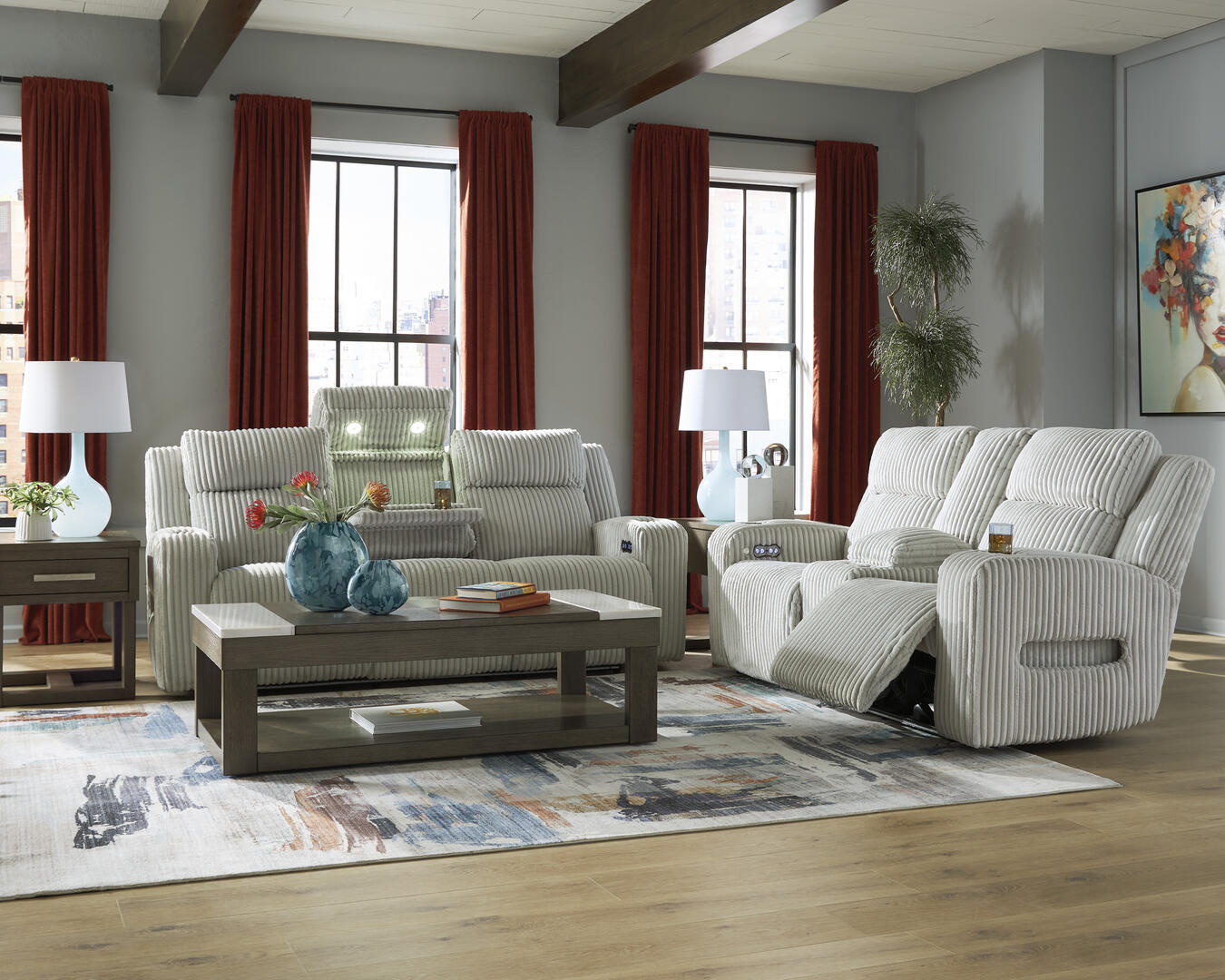 Ashley forest lake alloy power reclining loveseat with console