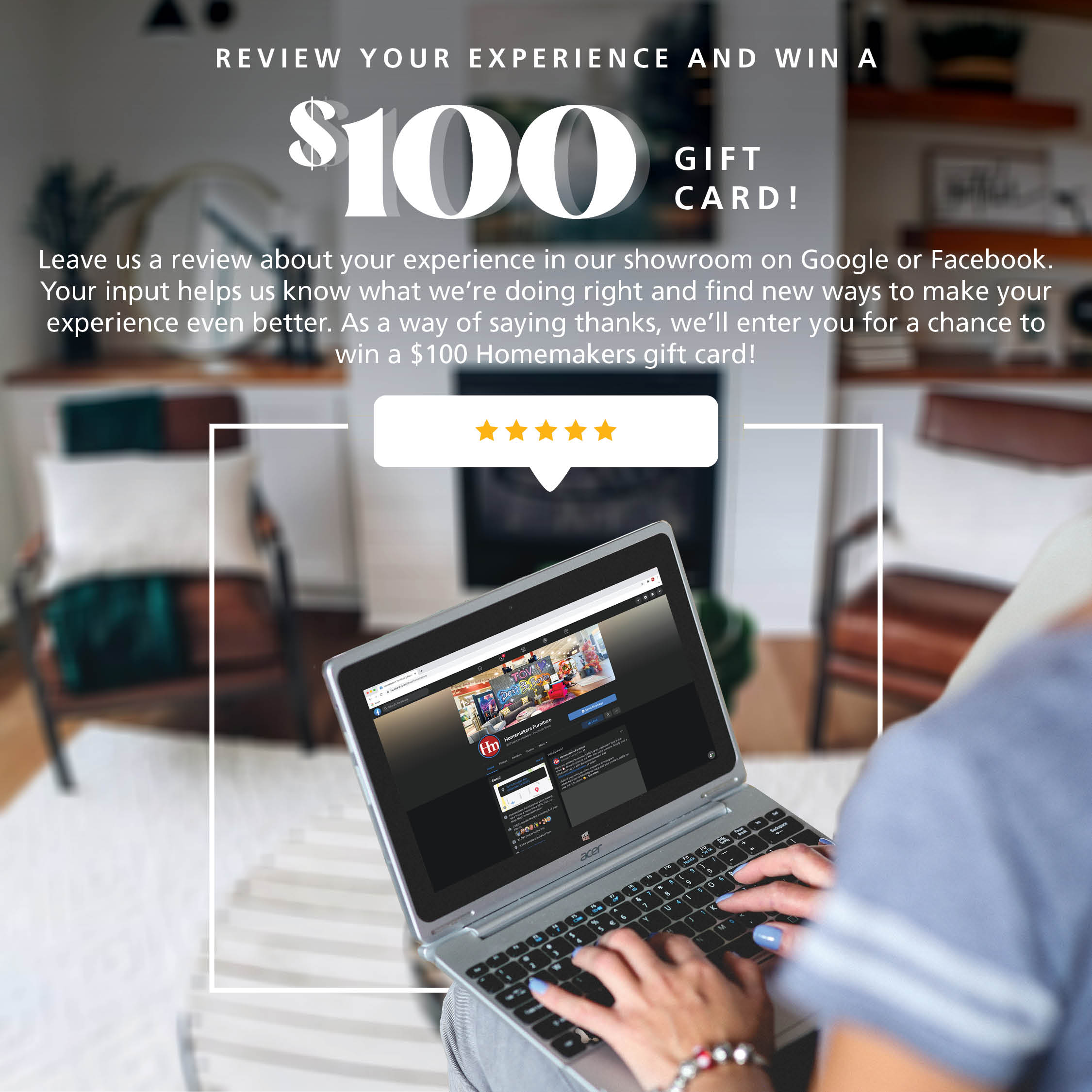 review your experience and win a $100 gift card
