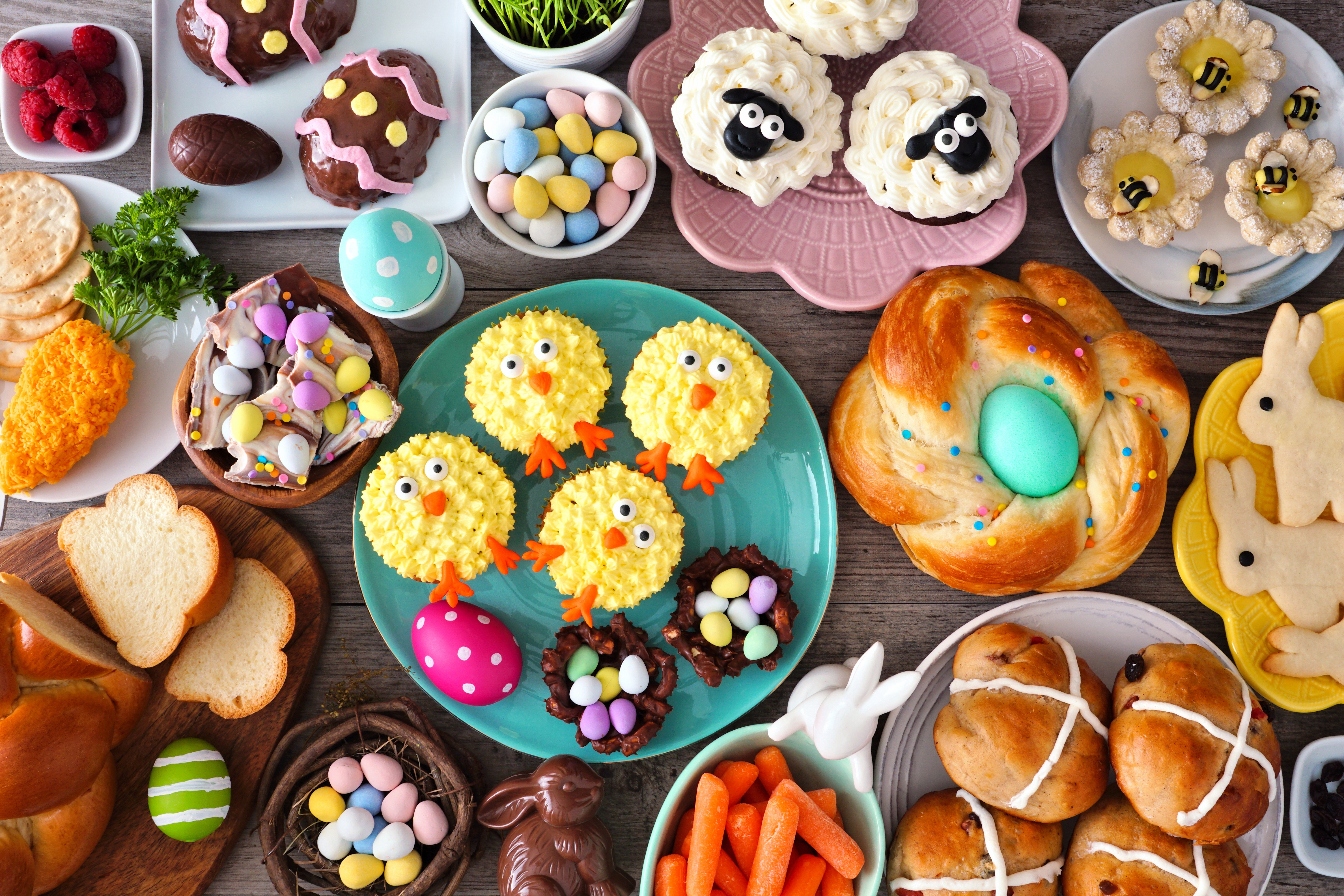 Easter feast spread out on table