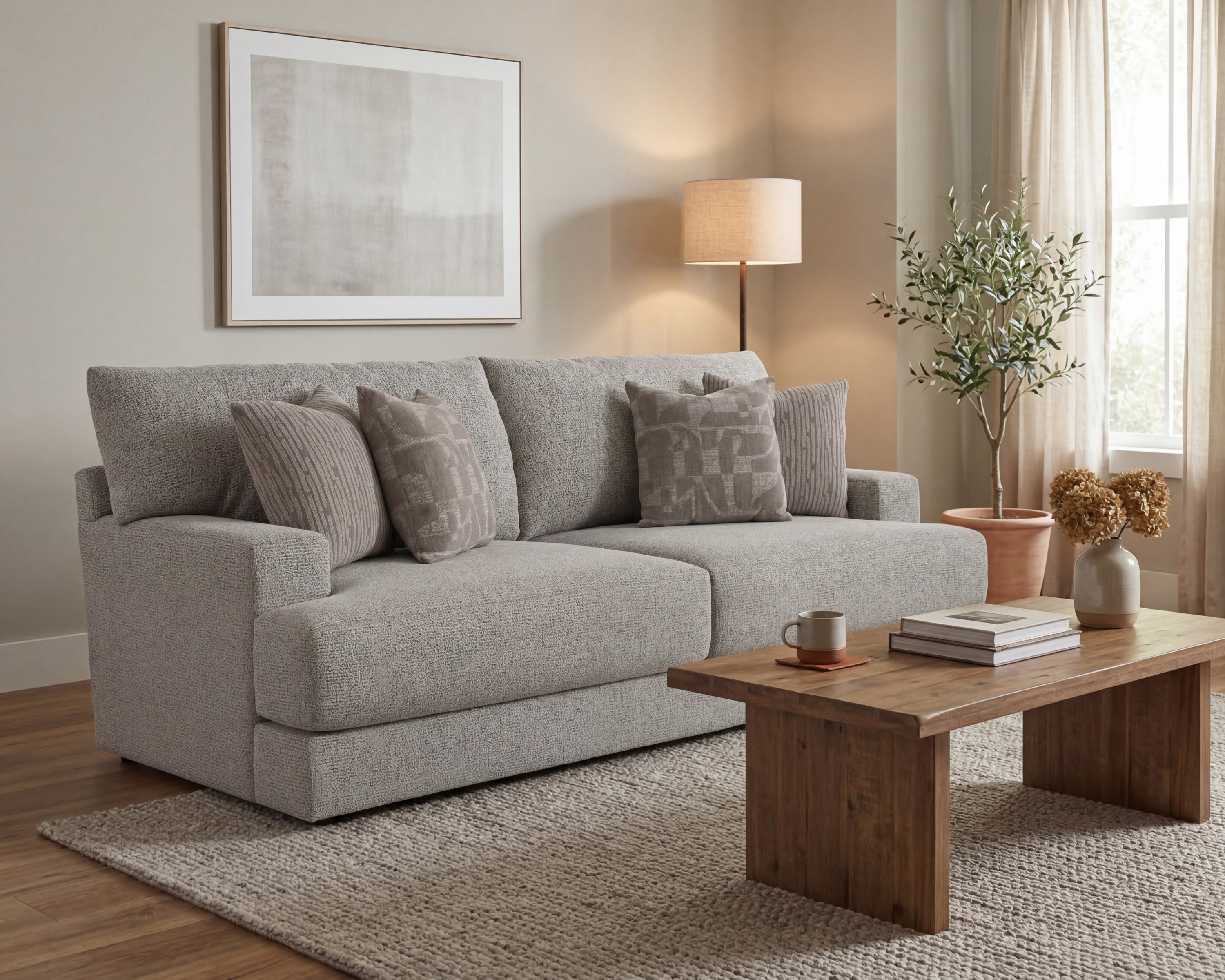 walnut tone TV stand in living room scene