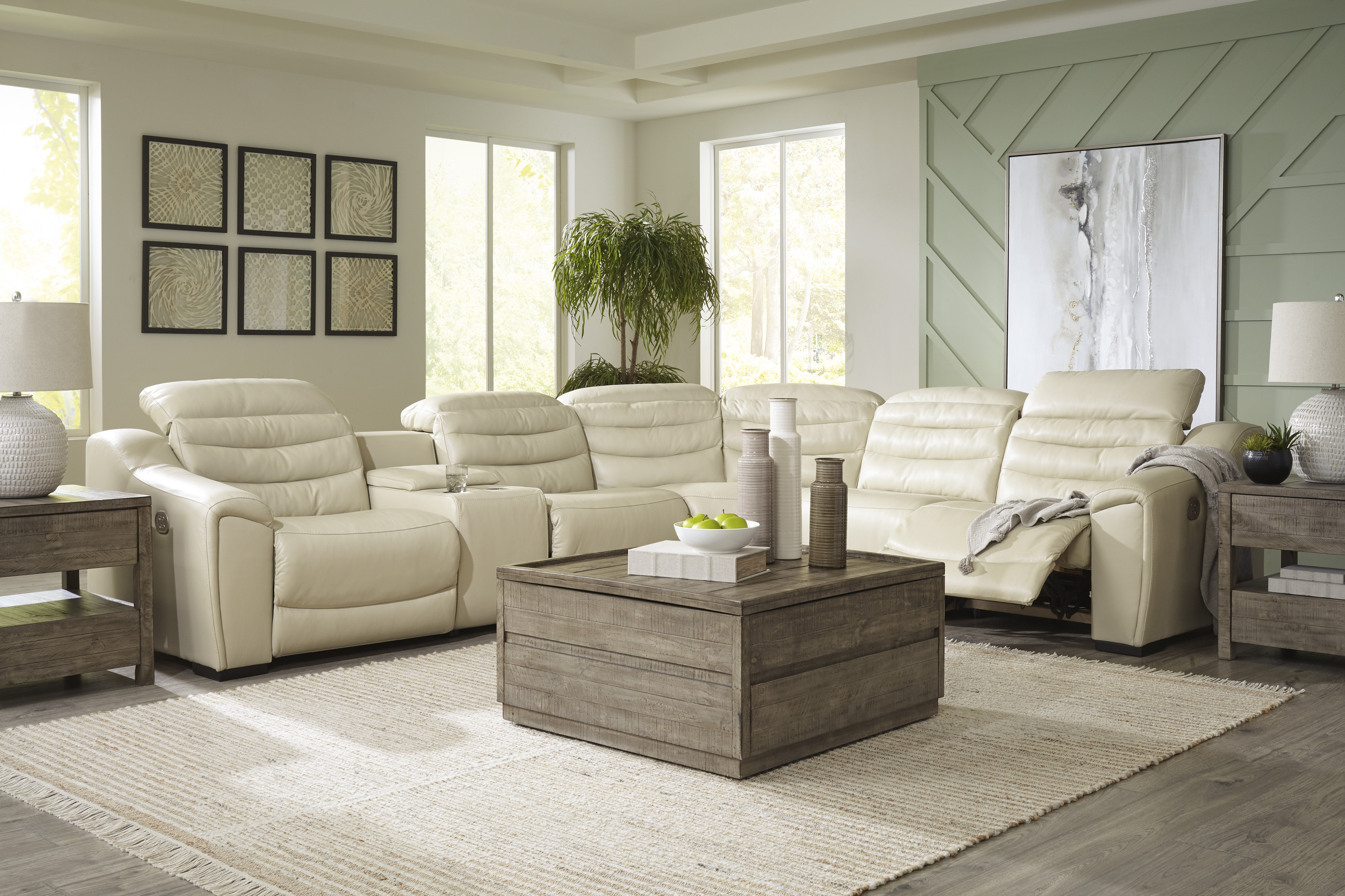 Ashley Center Line 6-piece leather power sectional