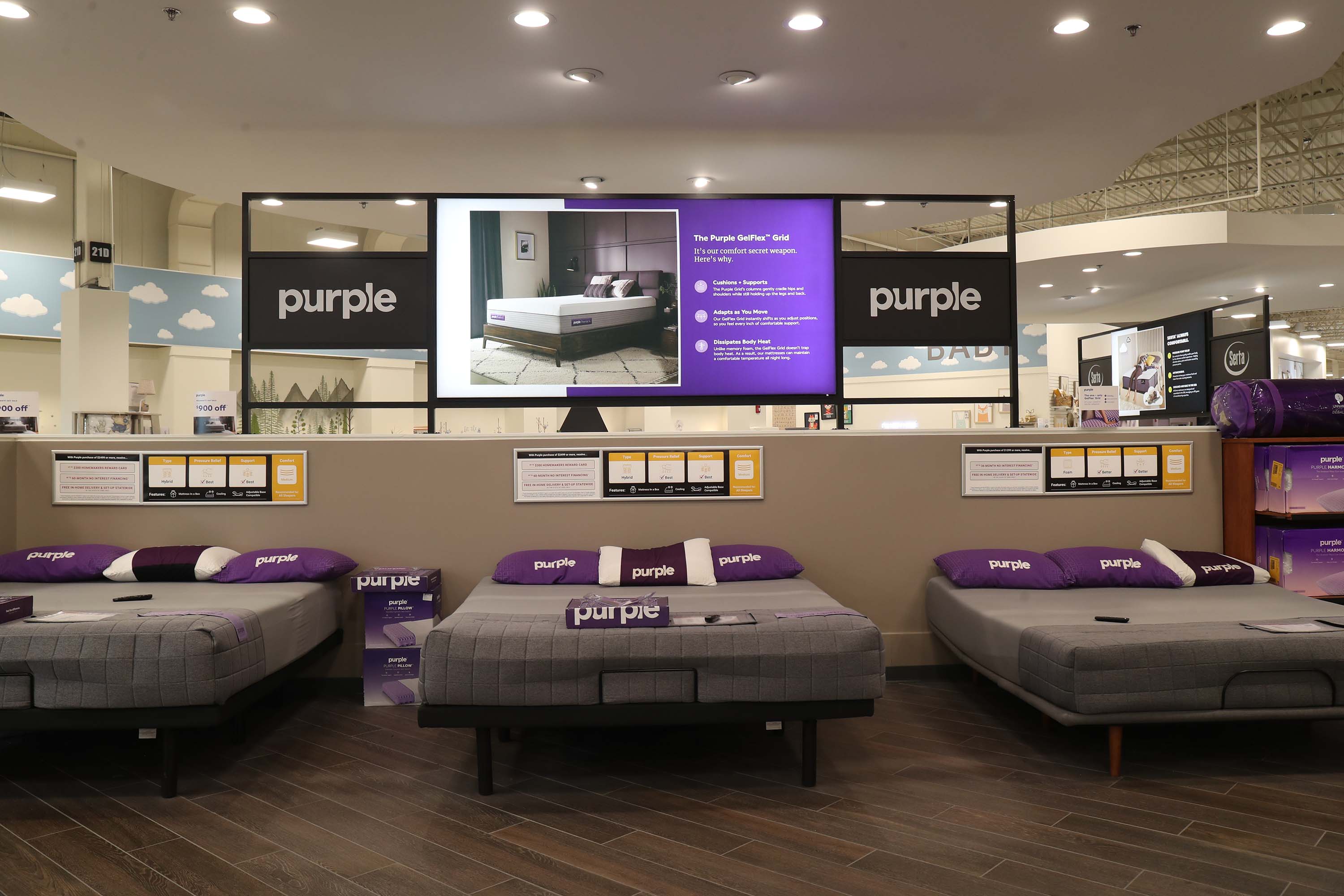 Purple mattresses and lightbox