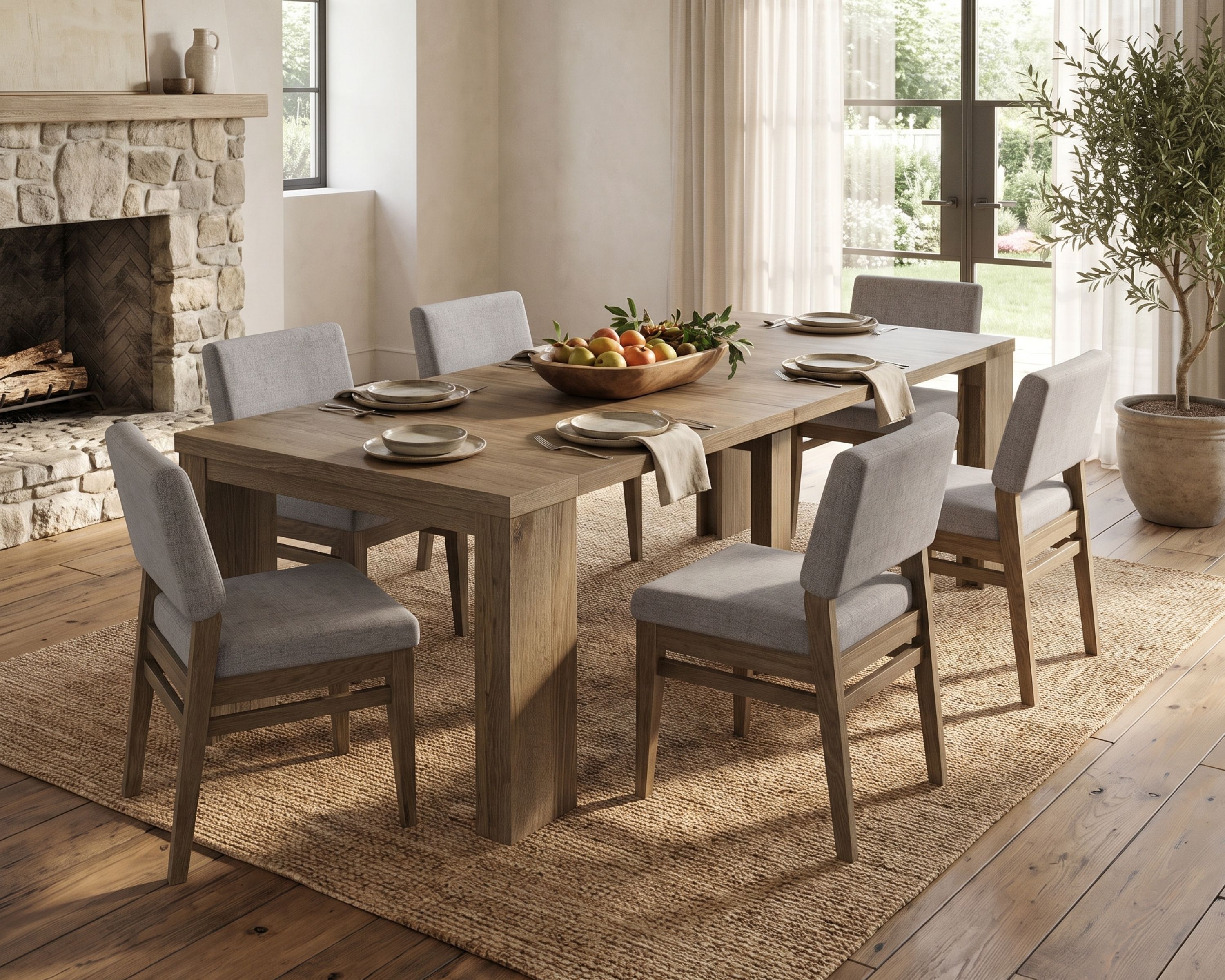 dining room scene with a table that seats 6 people