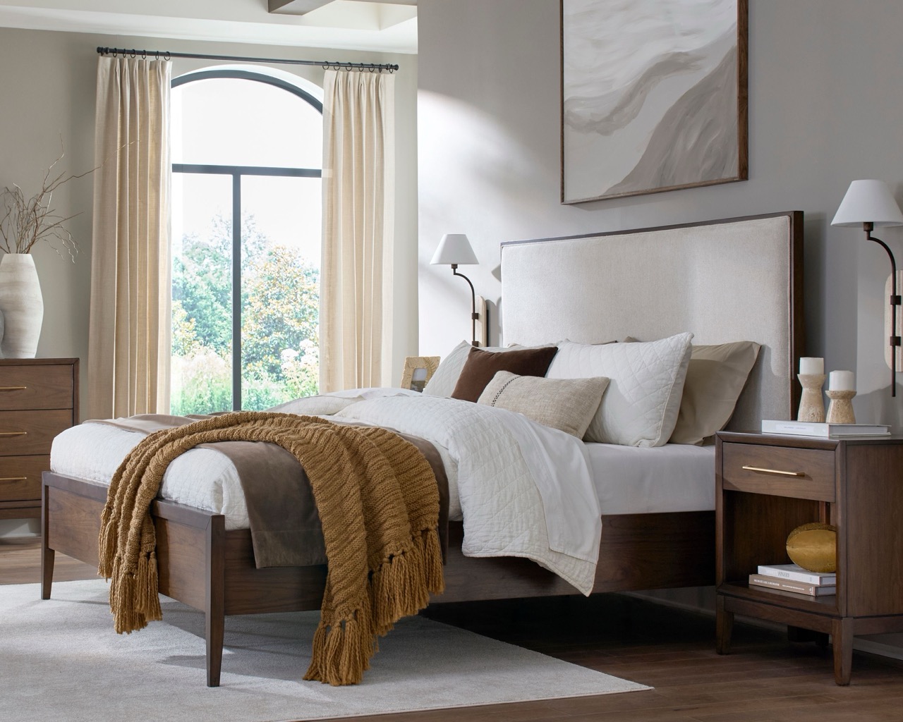 styled bedroom scene featuring trending furniture pieces