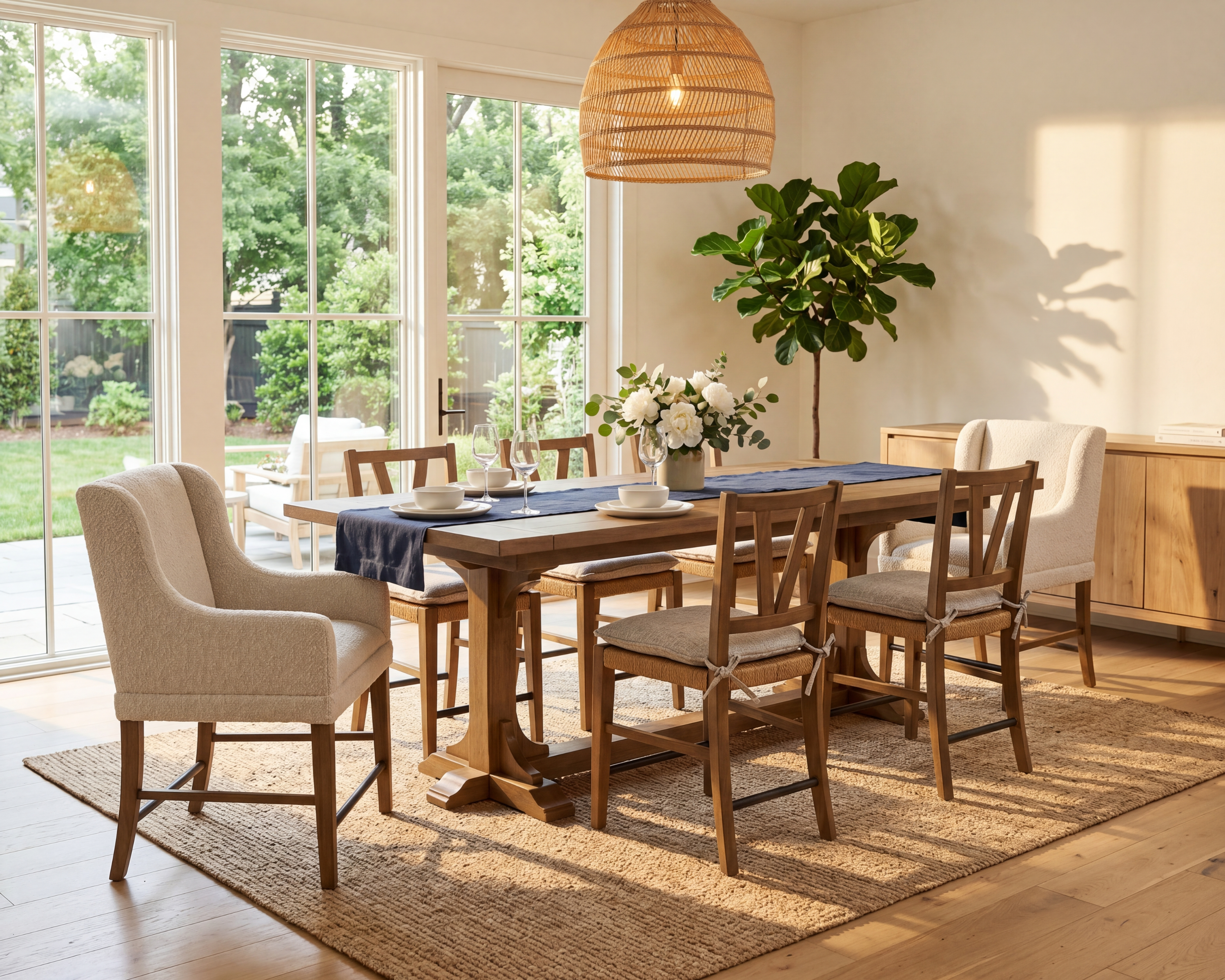 Large Dining space with a 7-piece dining set ready for hosting