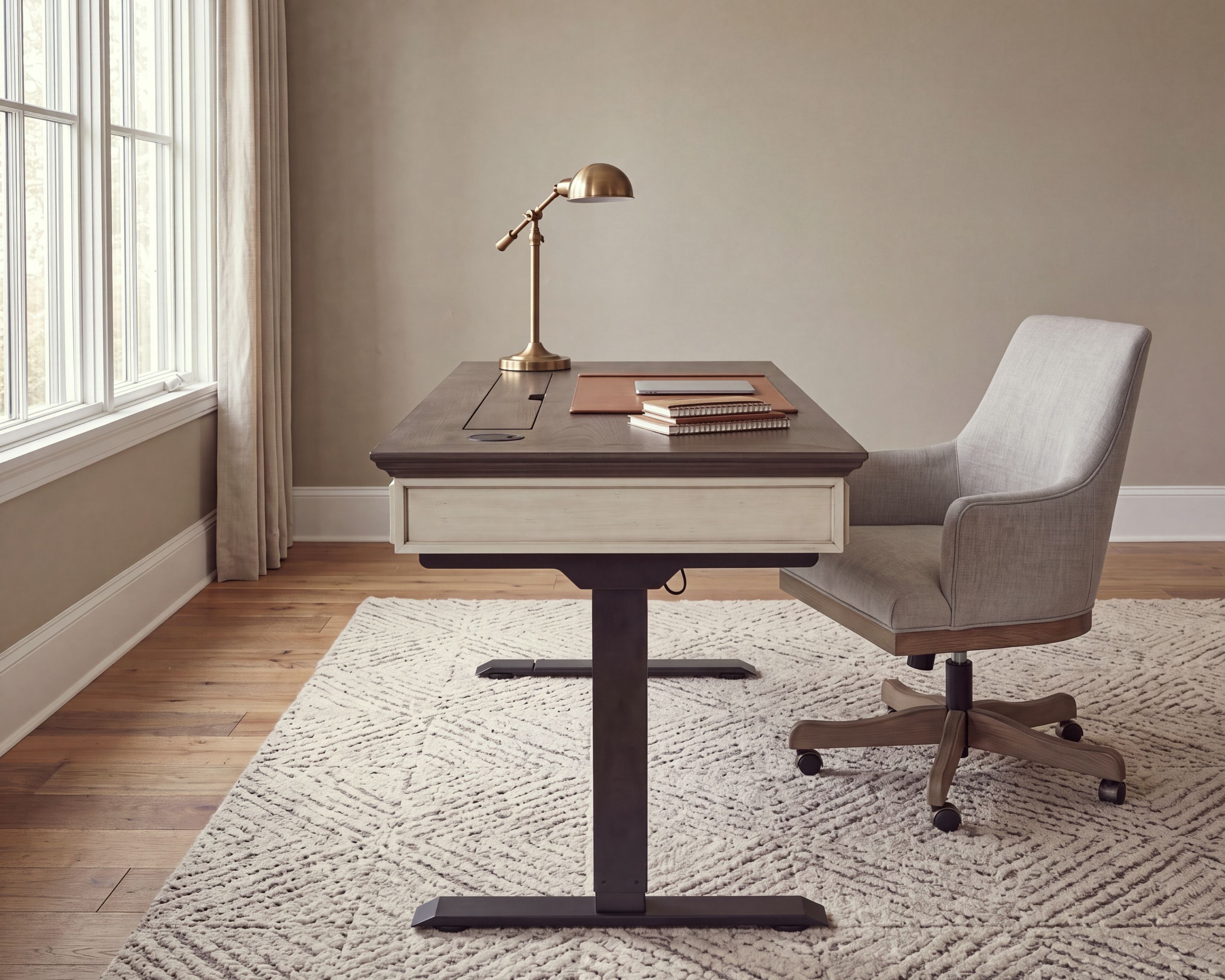 sit stand desk in a home office scene