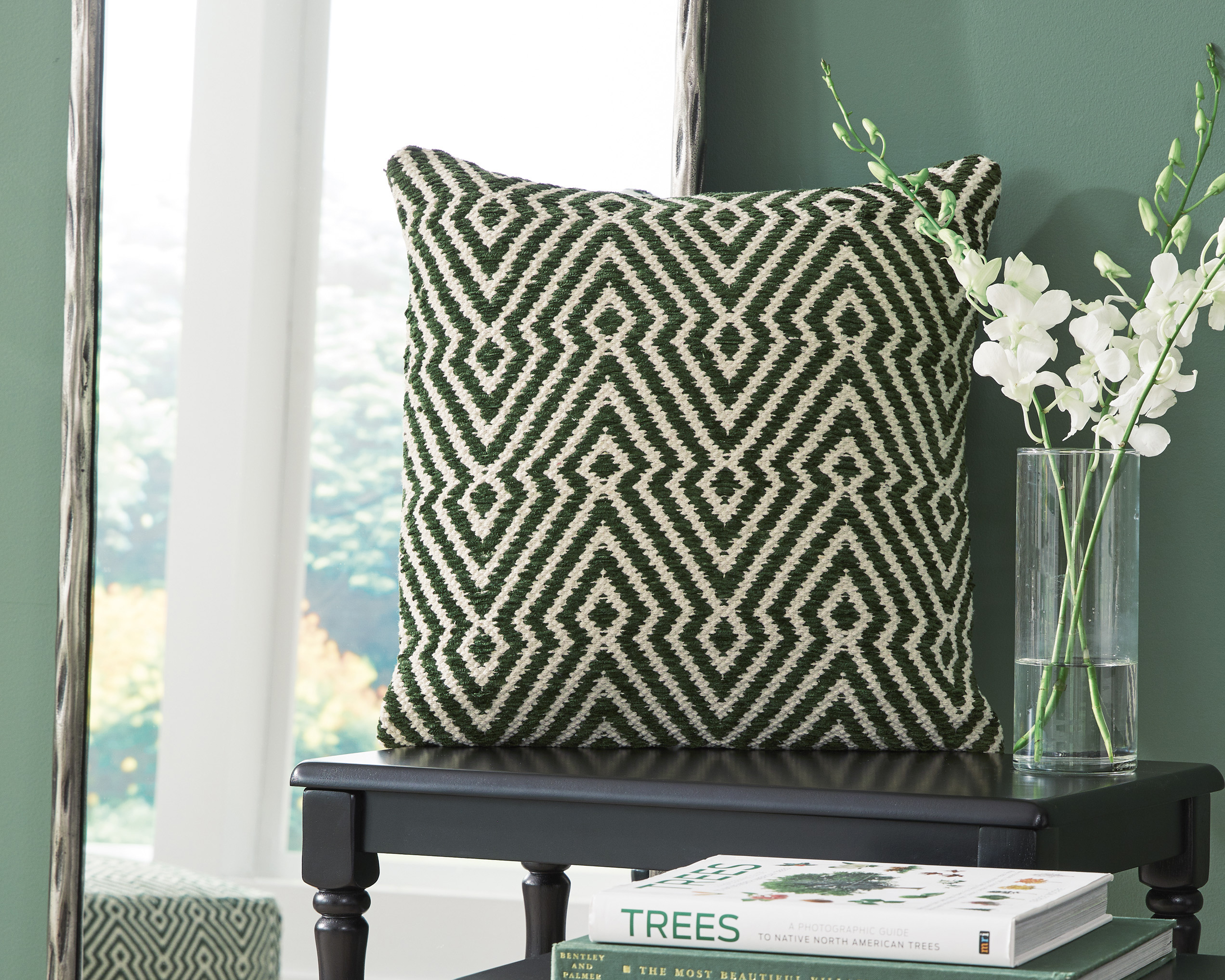 green throw pillow