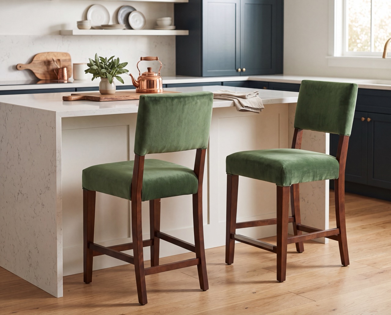 Two Canadel Furniture counter stools placed at a kitchen island