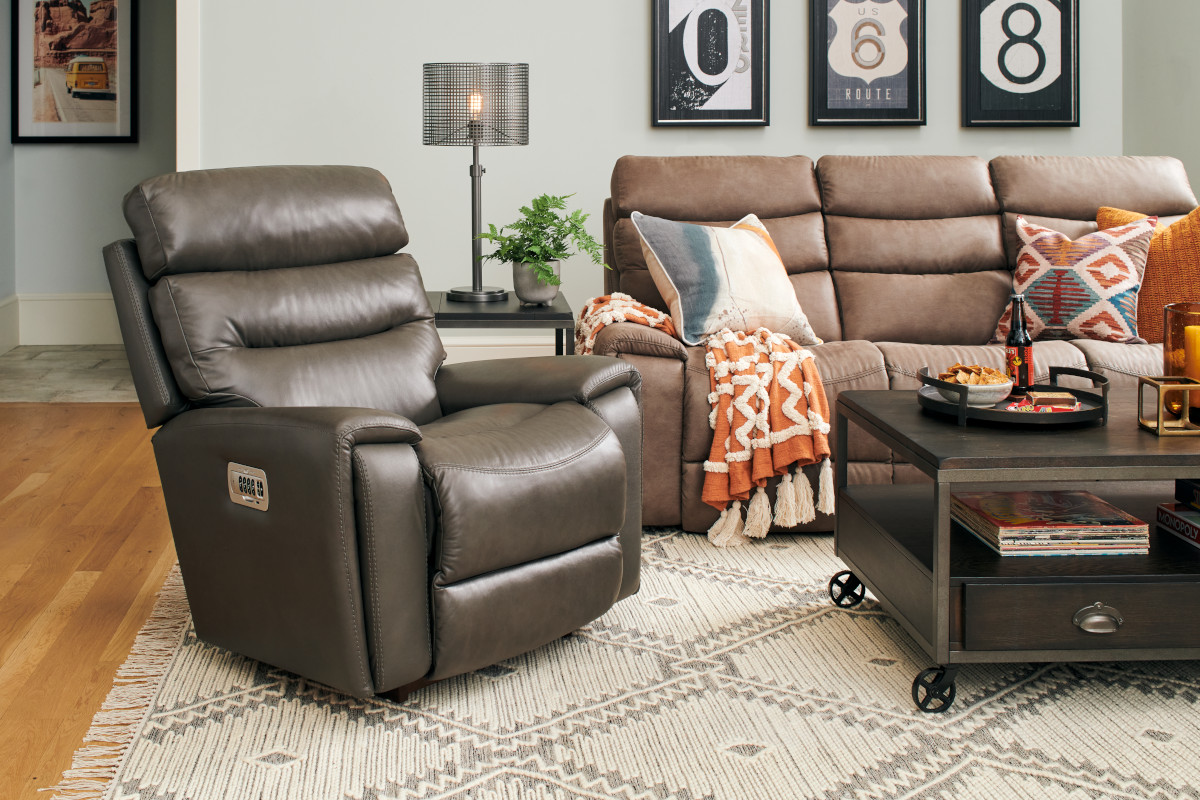 La-Z-Boy Soren Pewter Leather Power Rocker Recliner