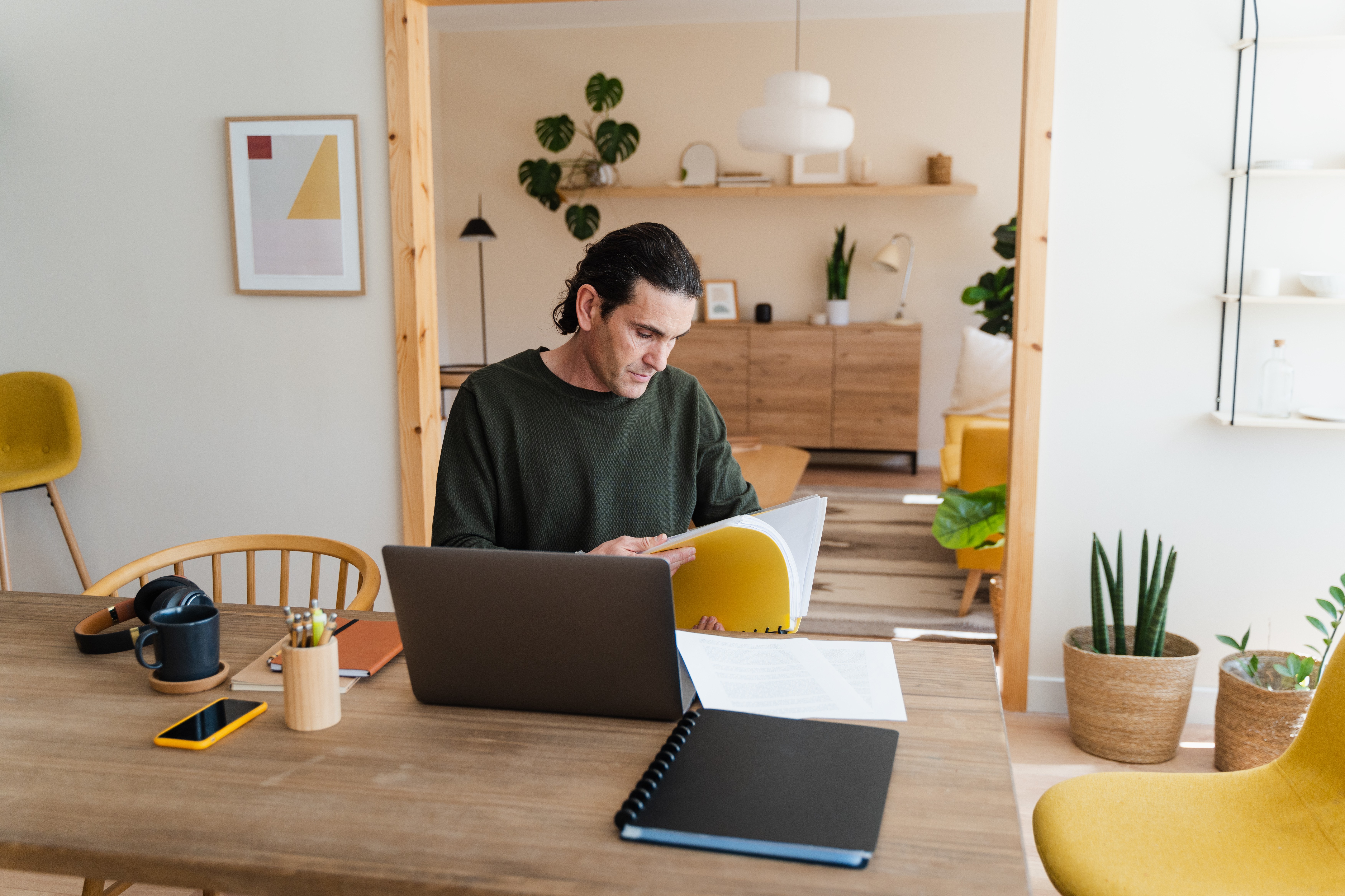 Man working from home in kitchen