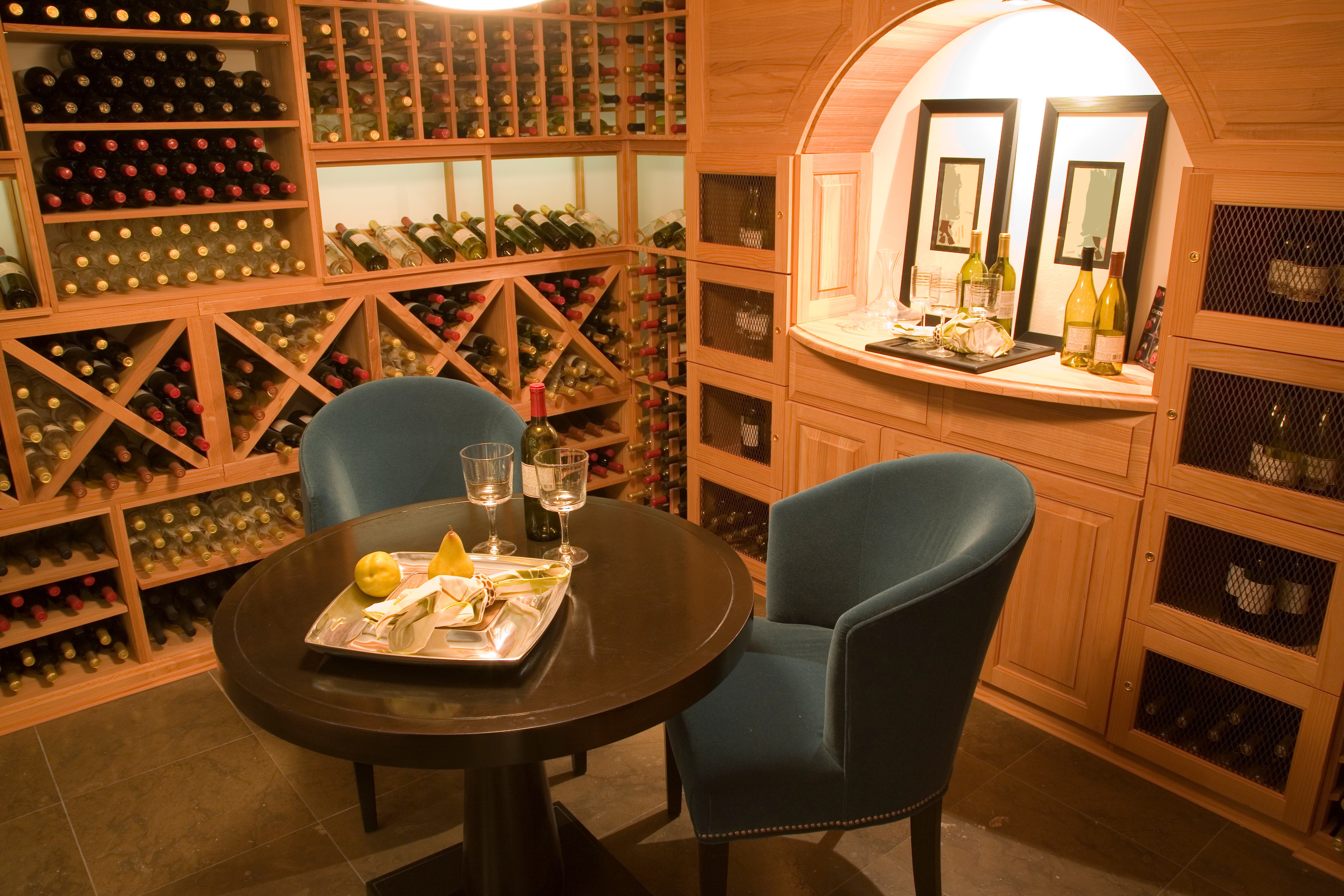 Cozy wine cellar with plush seating