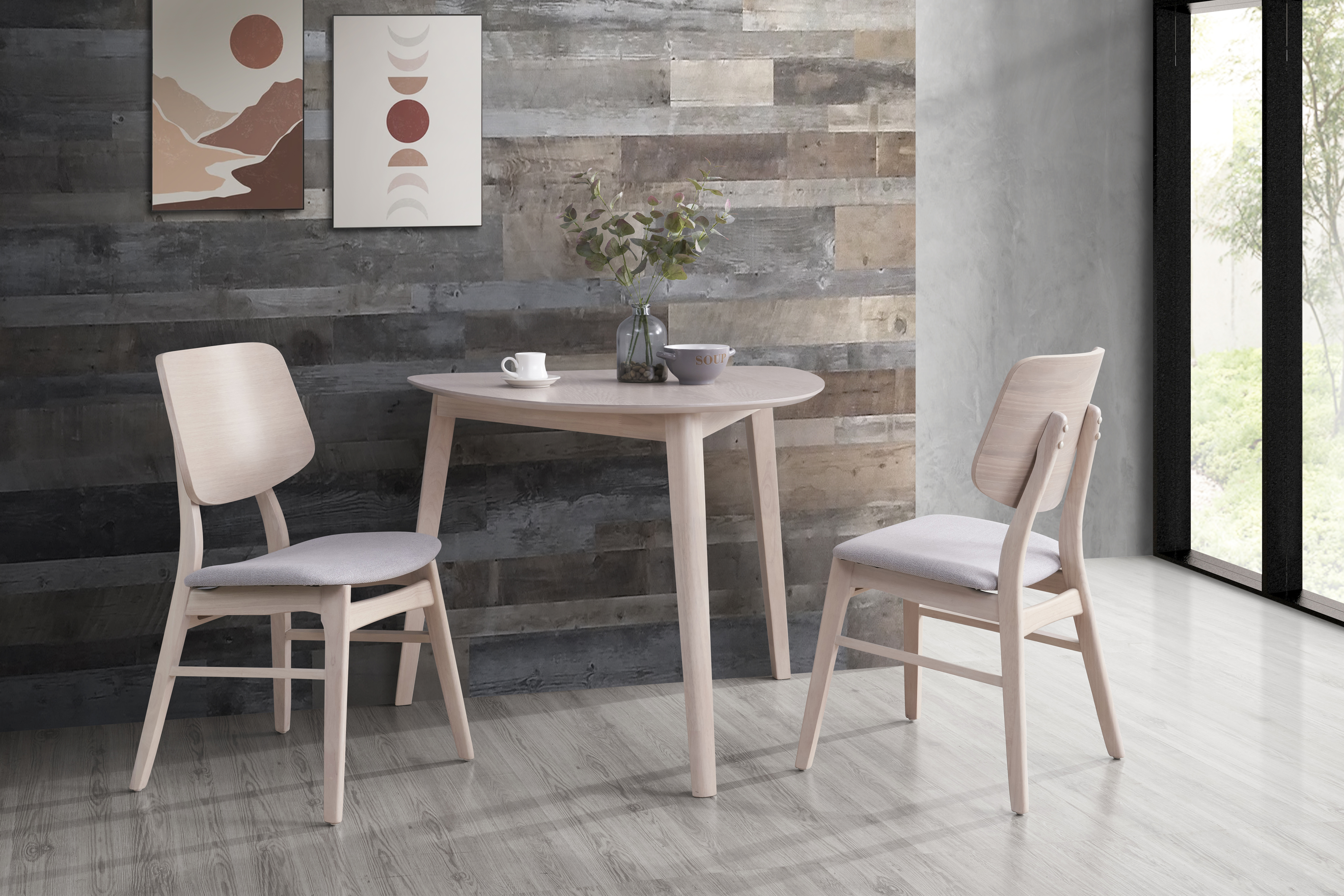 Three piece medium tone wood dining set