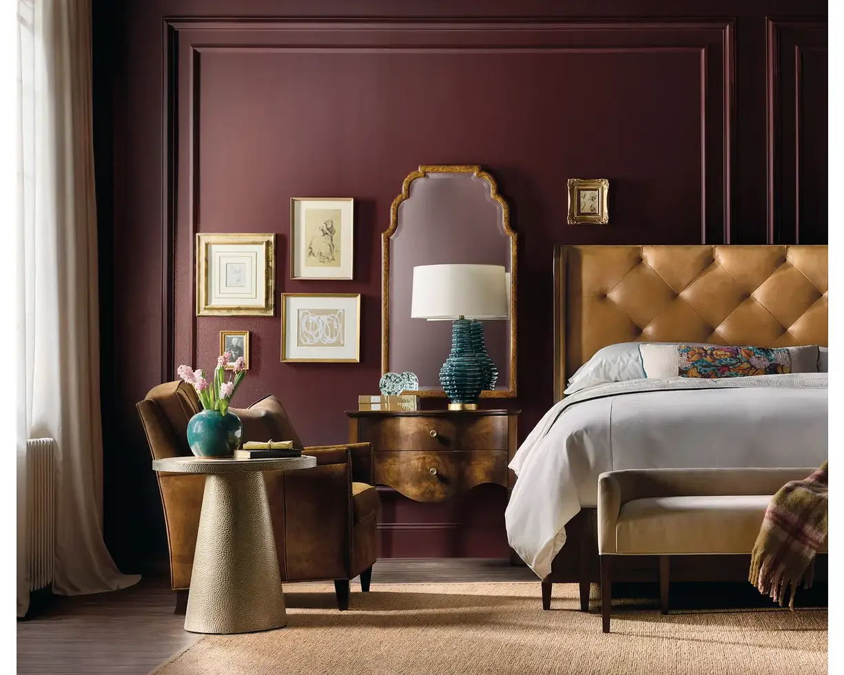 Leather luxury headboard in opulent bedroom