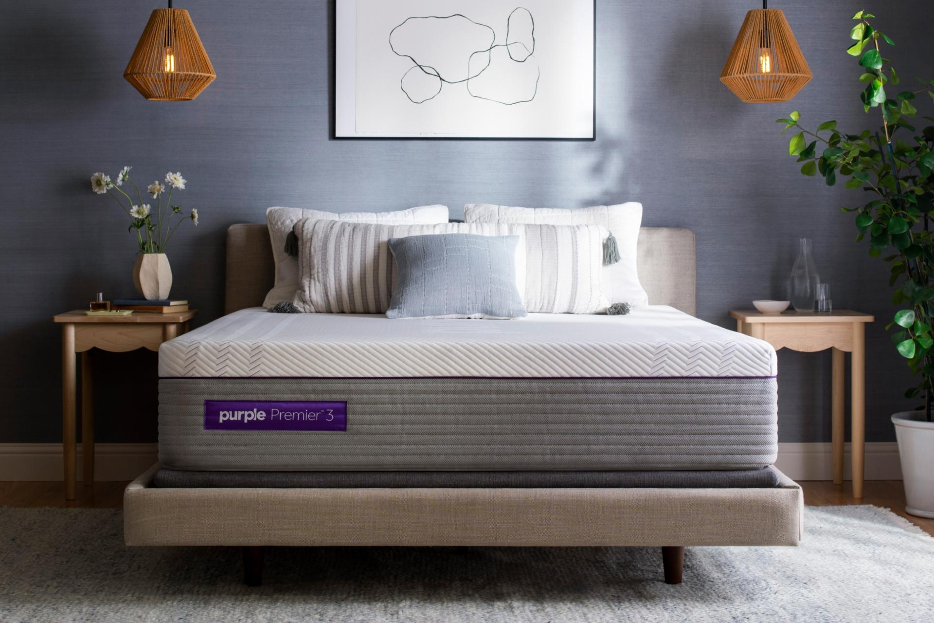 Purple mattress in room